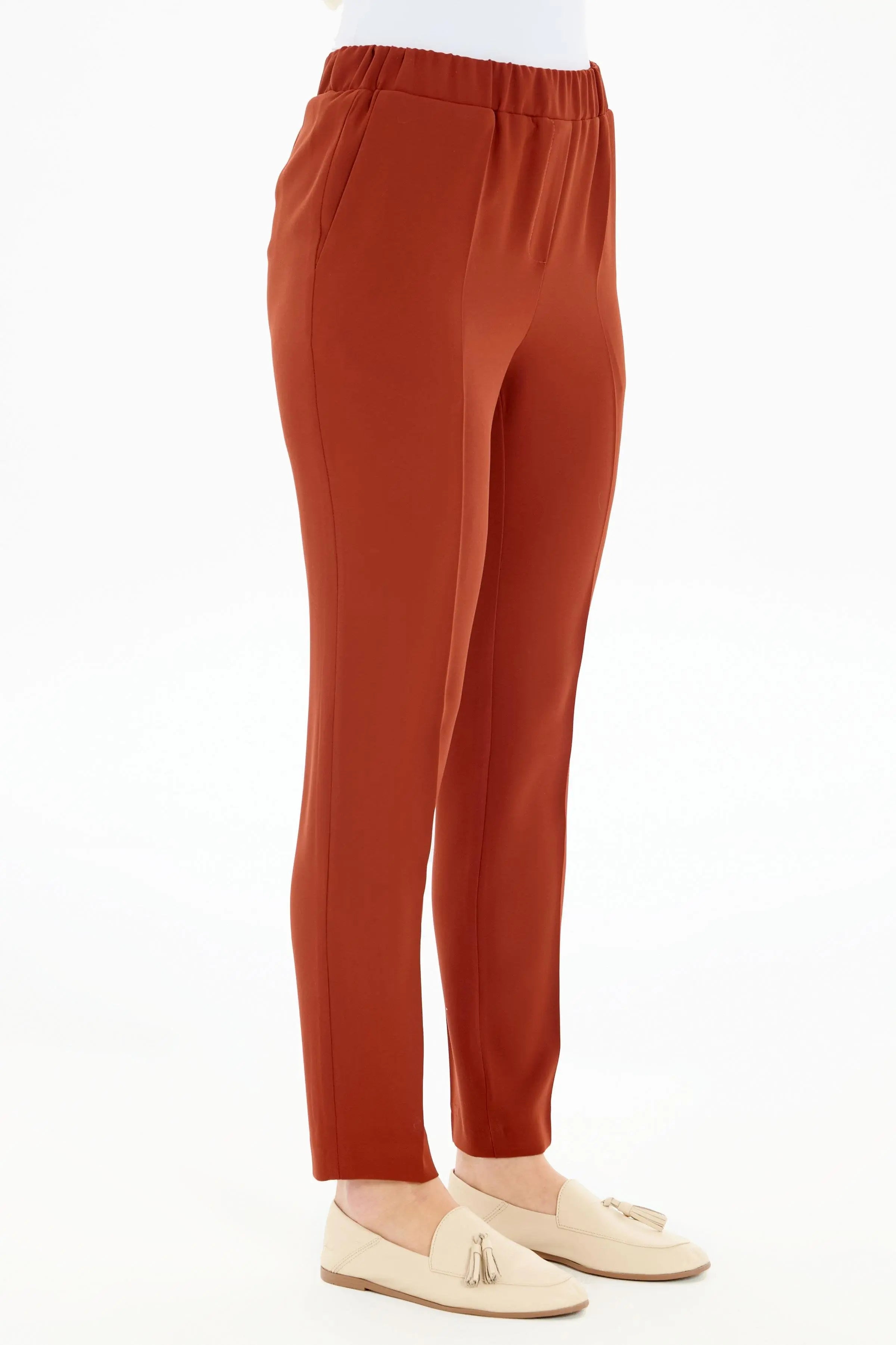 Bel Lastikli Dar Paça Pantolon - Kiremit TUGBA