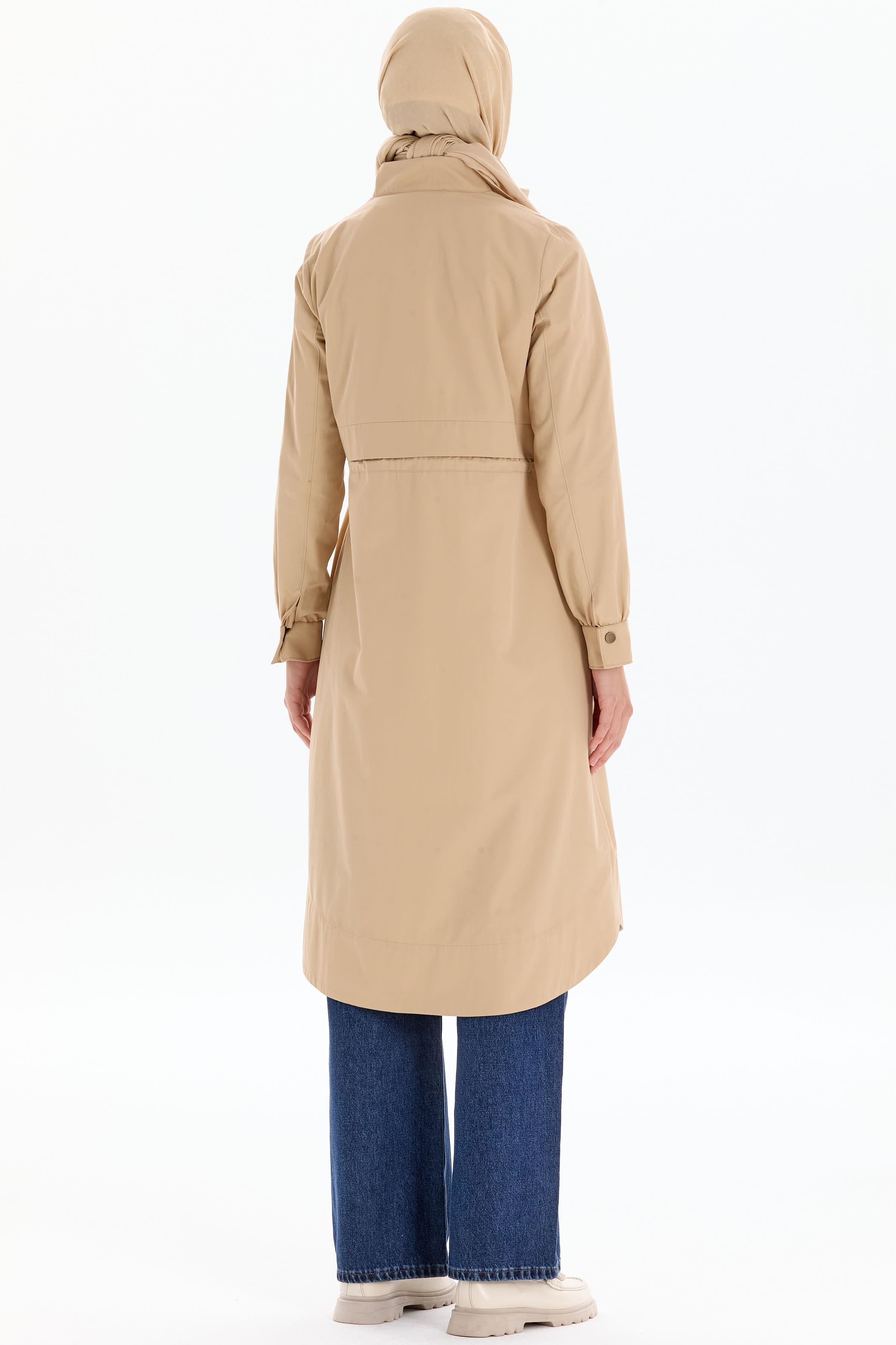 Bel Lastikli Fermuar Kapamalı Trençkot - Bej TUGBA