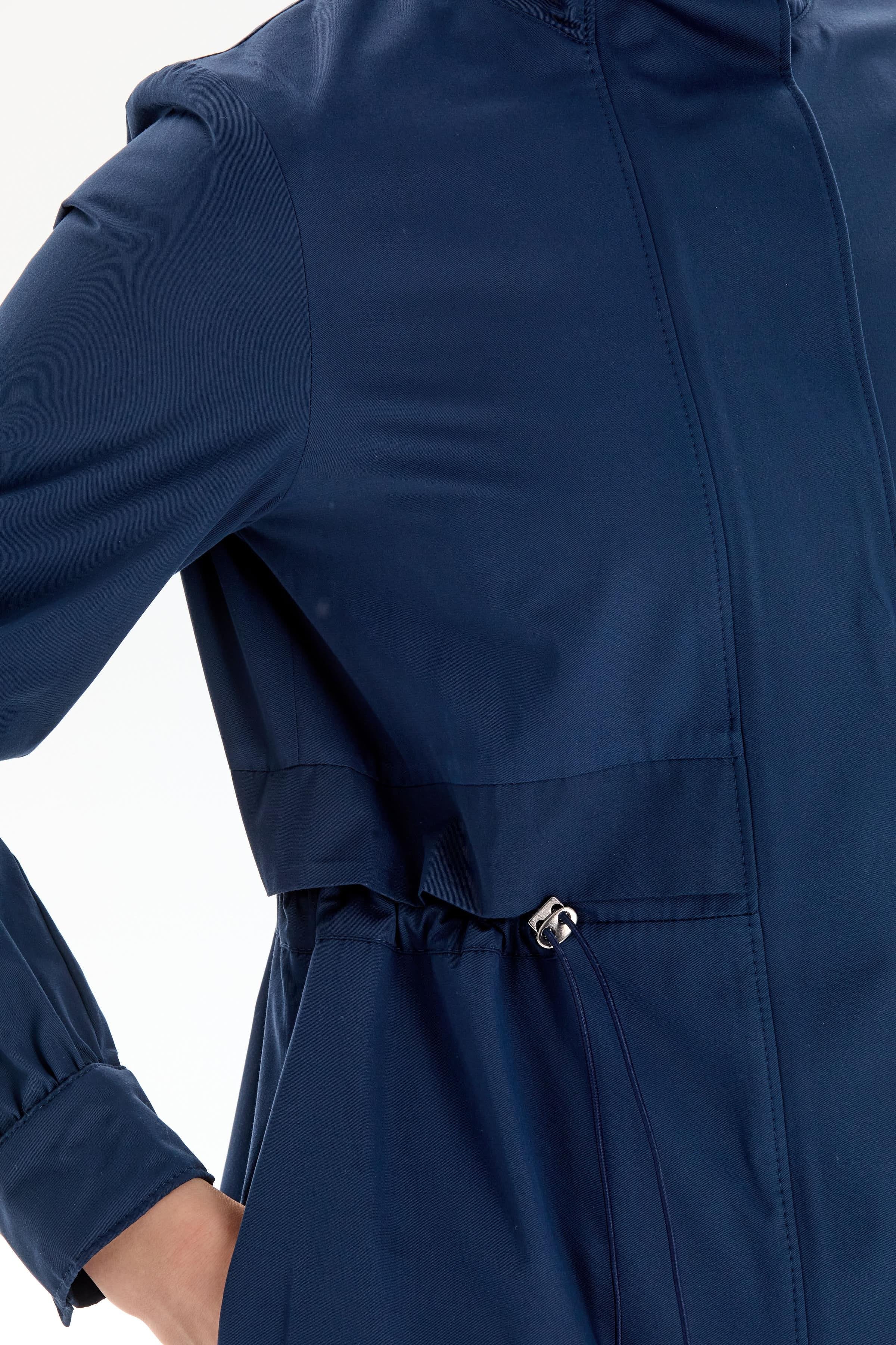 Bel Lastikli Fermuar Kapamalı Trençkot - Lacivert TUGBA