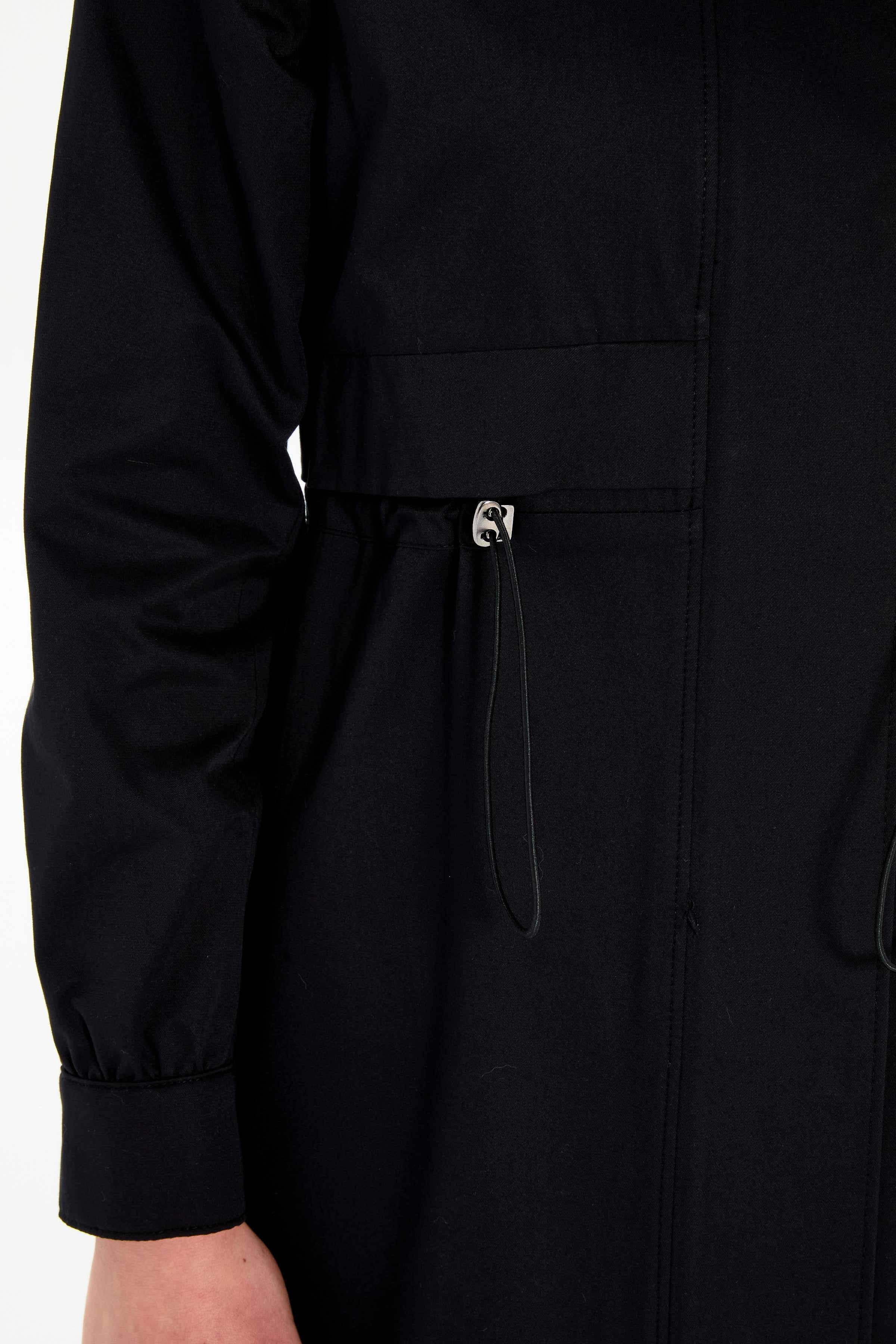 Bel Lastikli Fermuar Kapamalı Trençkot - Siyah TUGBA