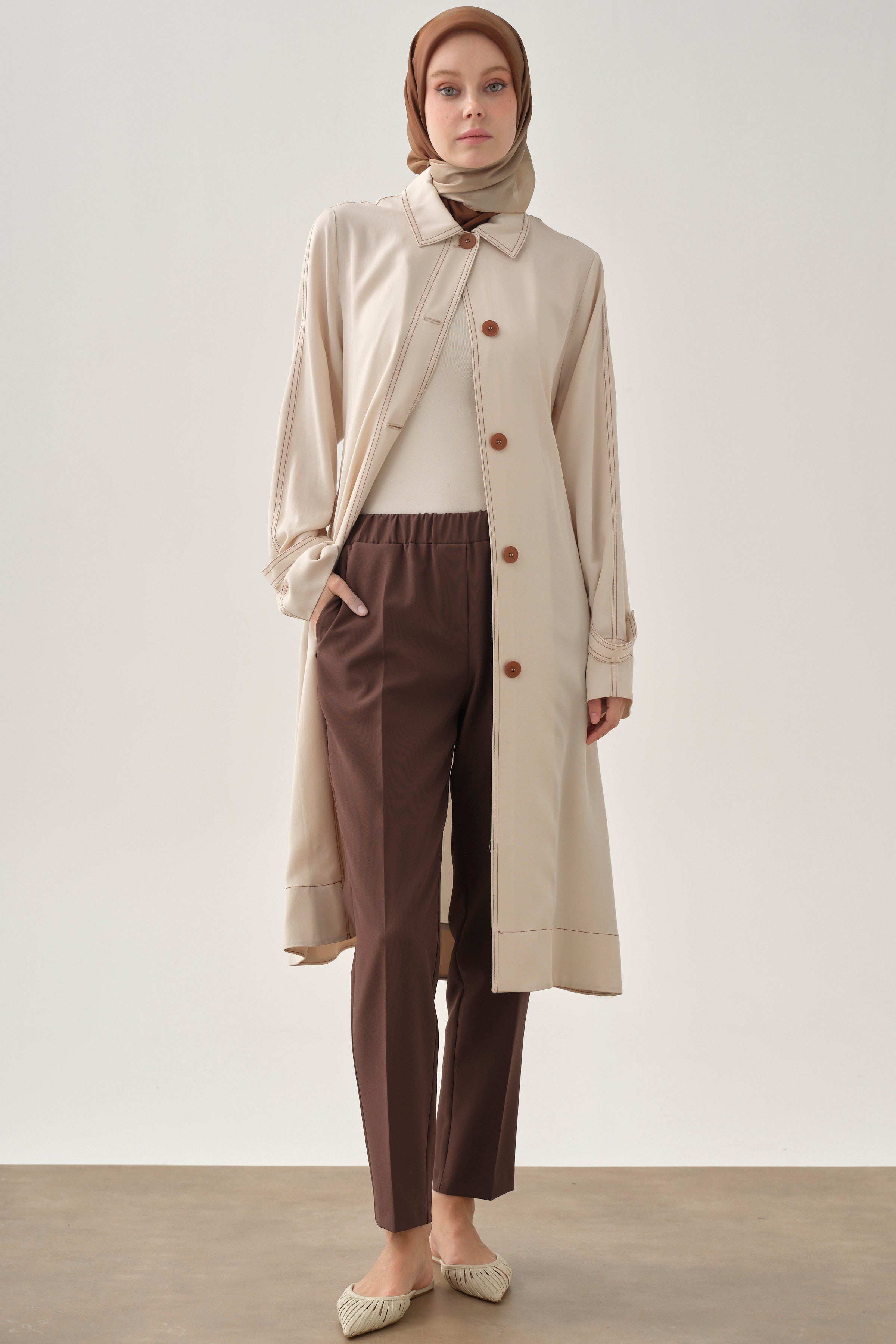 Bel Lastikli Havuç Pantolon - Kahve TUGBA