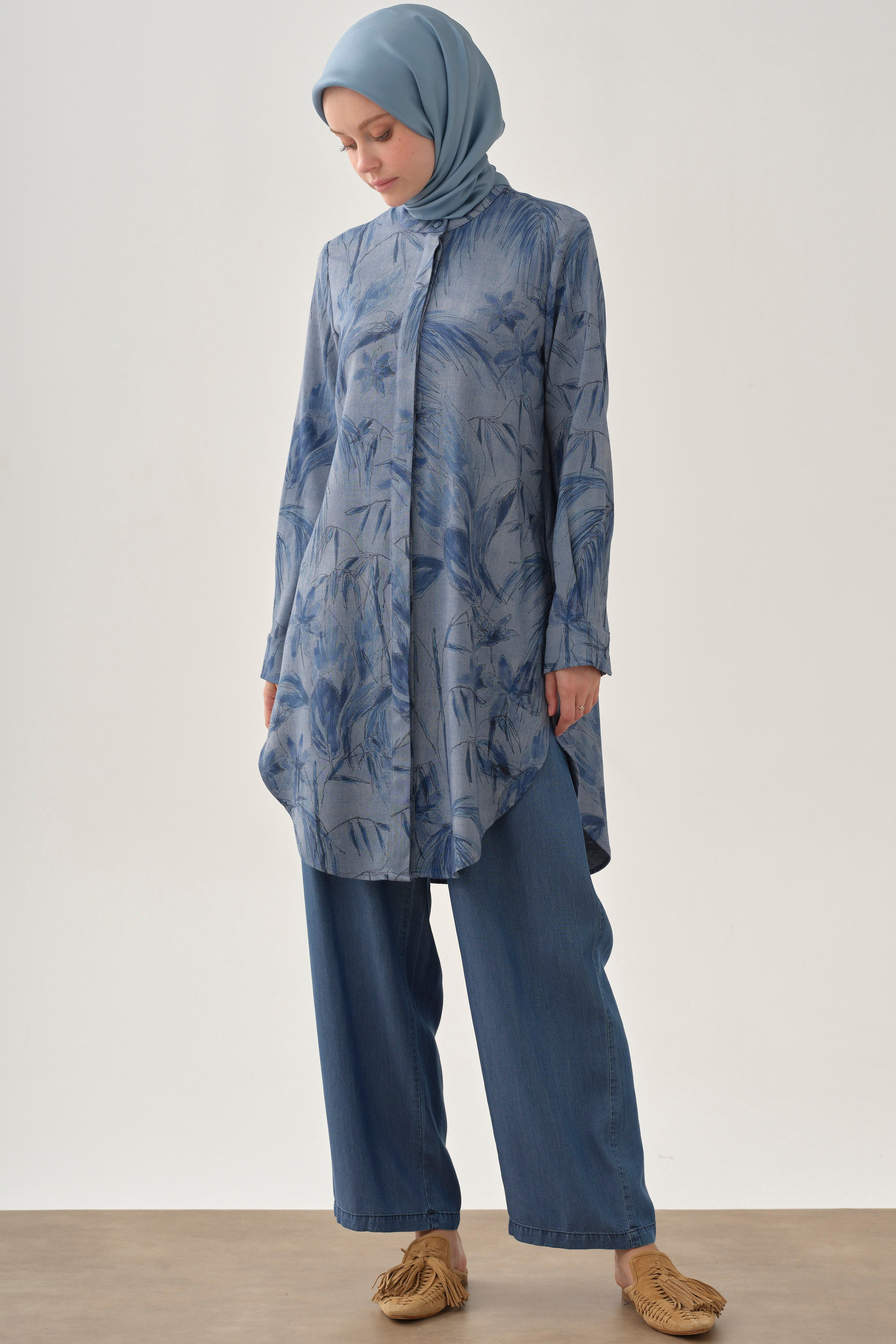 Bel Lastikli Pantolon - İndigo TUGBA