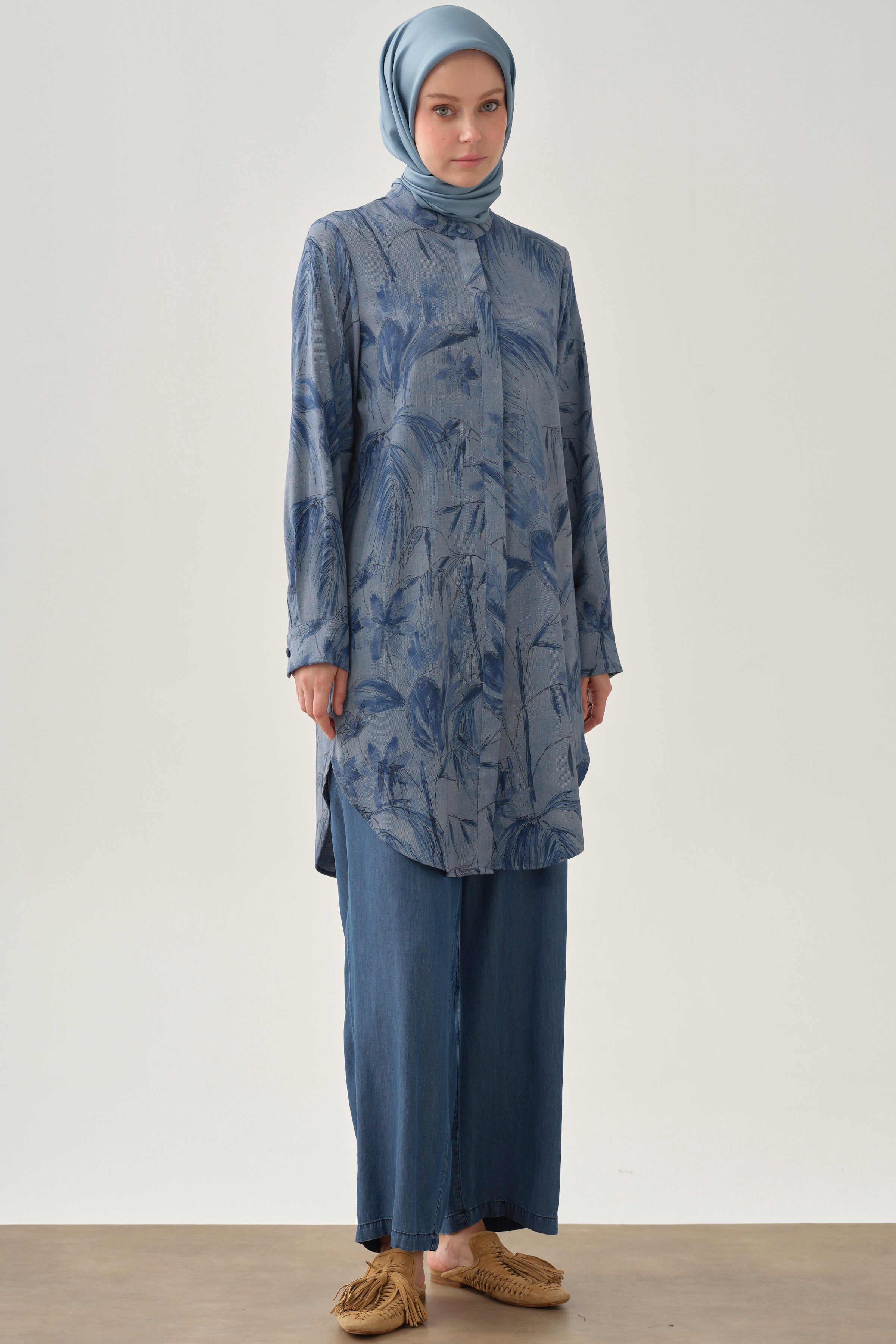 Bel Lastikli Pantolon - İndigo TUGBA