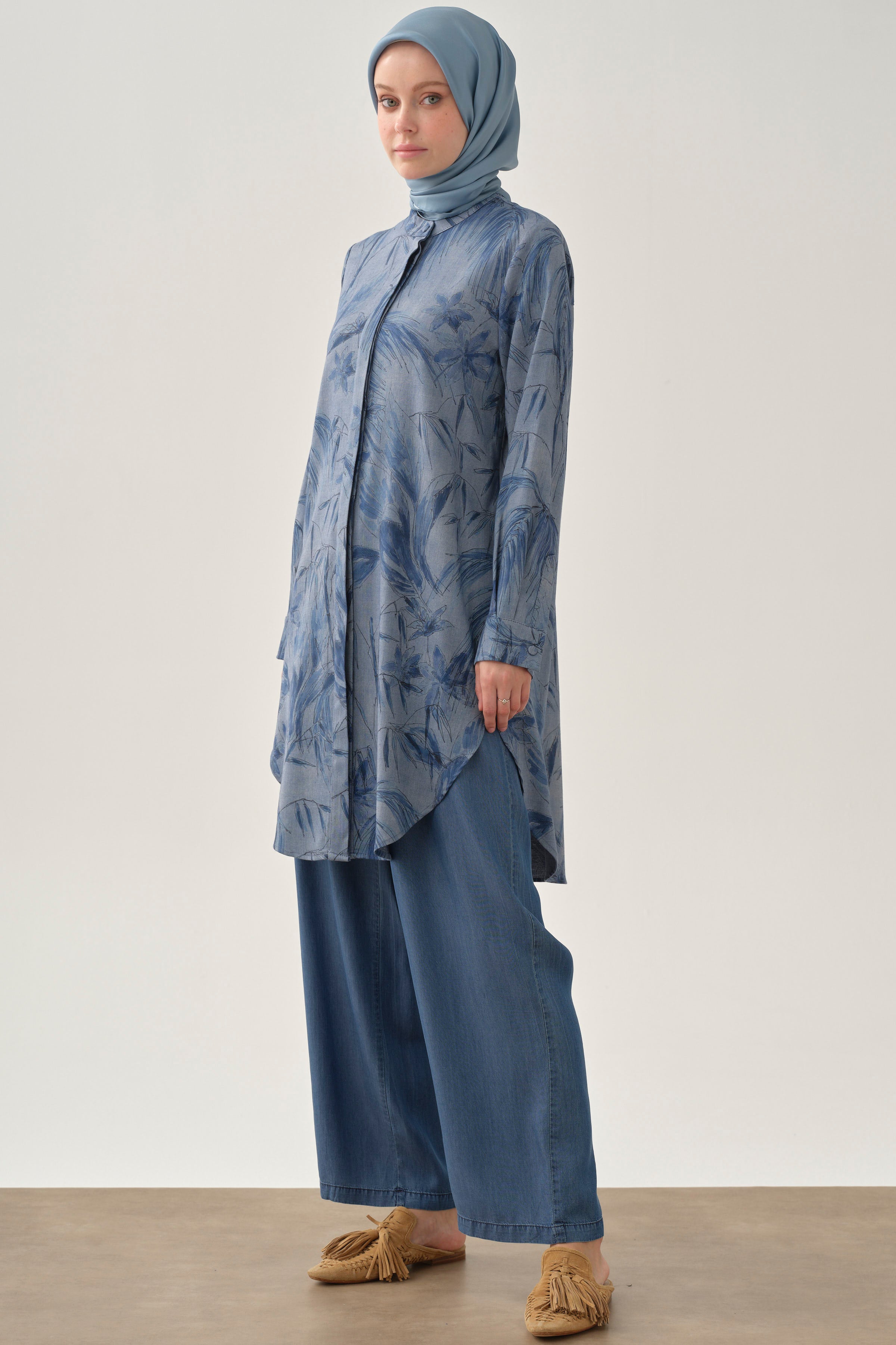 Bel Lastikli Pantolon - İndigo TUGBA