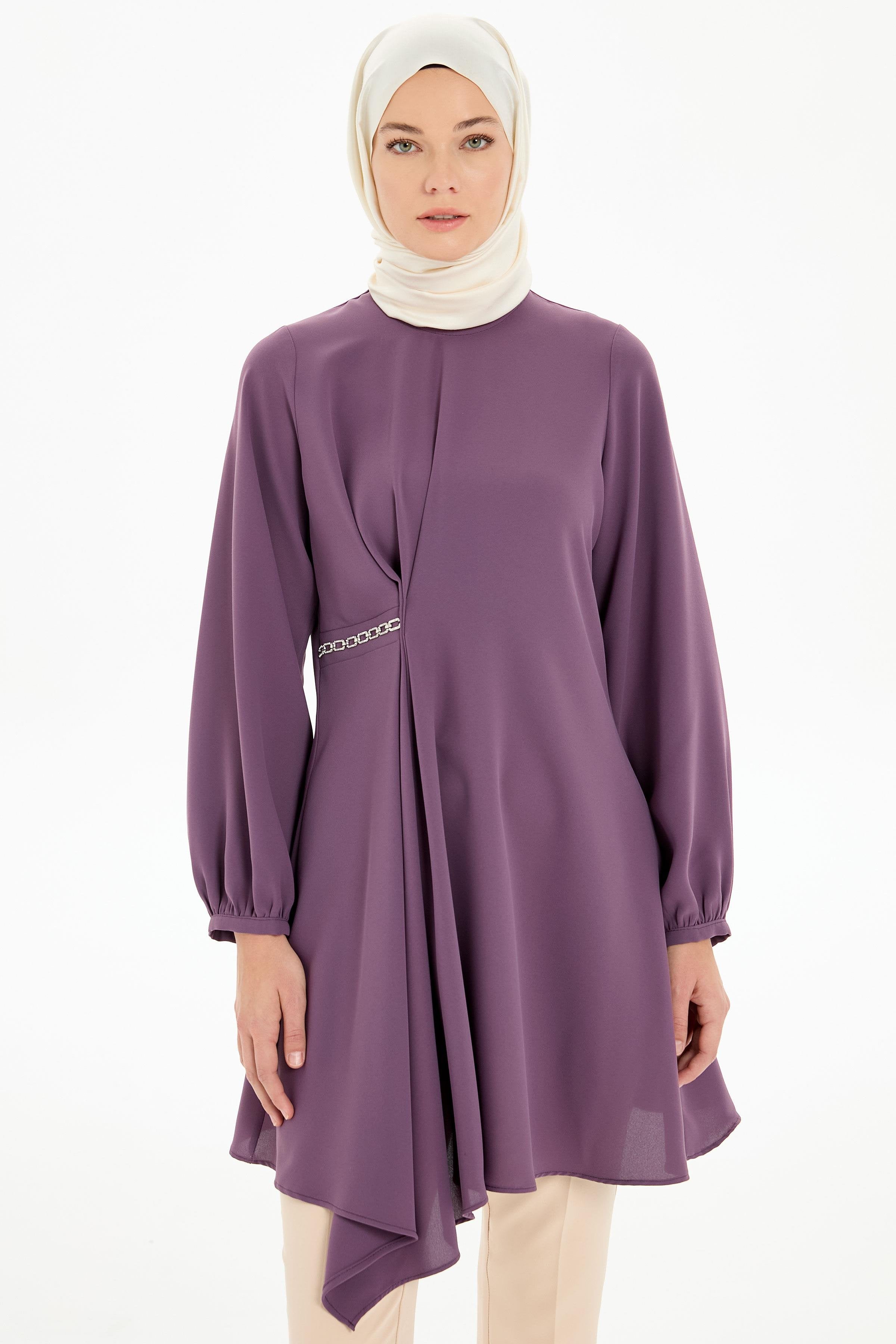 Bel Zincir Aksesuarlı Asimetrik Kesim Tunik - Mor TUGBA