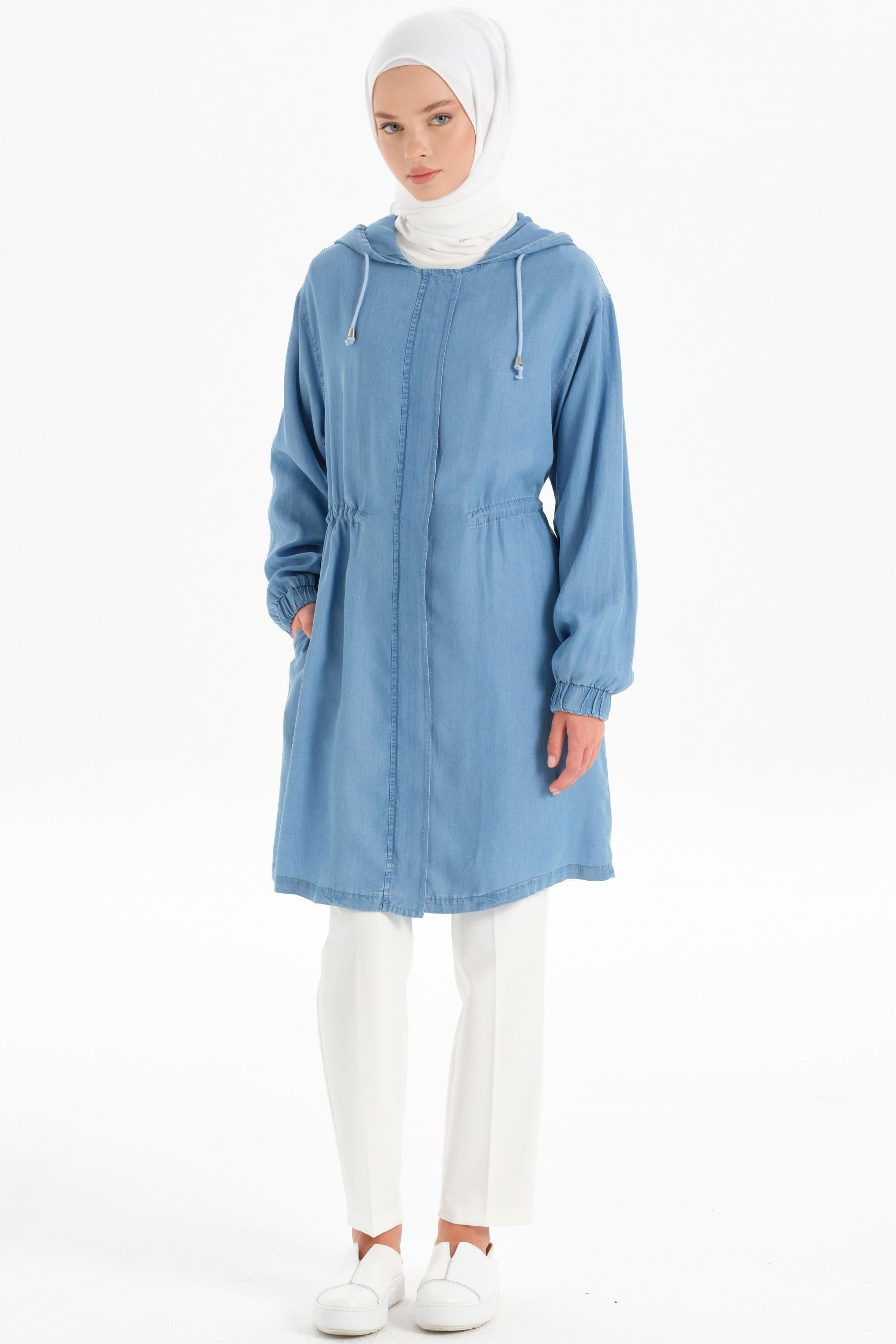 Belden Bağcıklı Kapüşonlu Tensel Giy-Çık - İndigo TUGBA