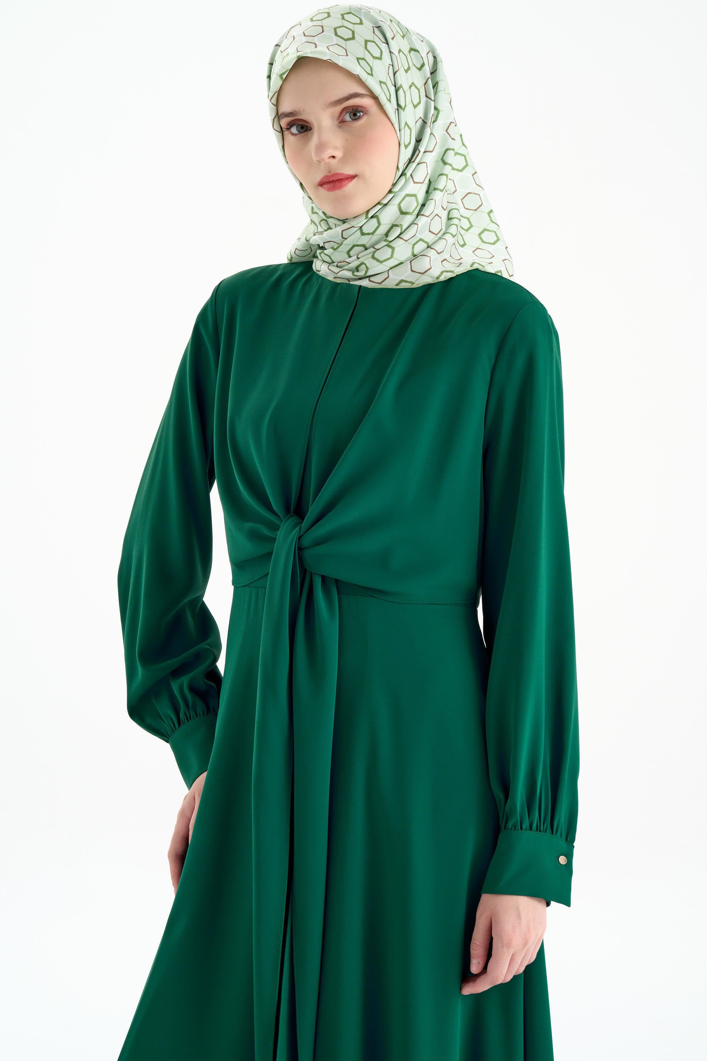 Belden Bağlamalı Elbise - Benetton Yeşili TUGBA