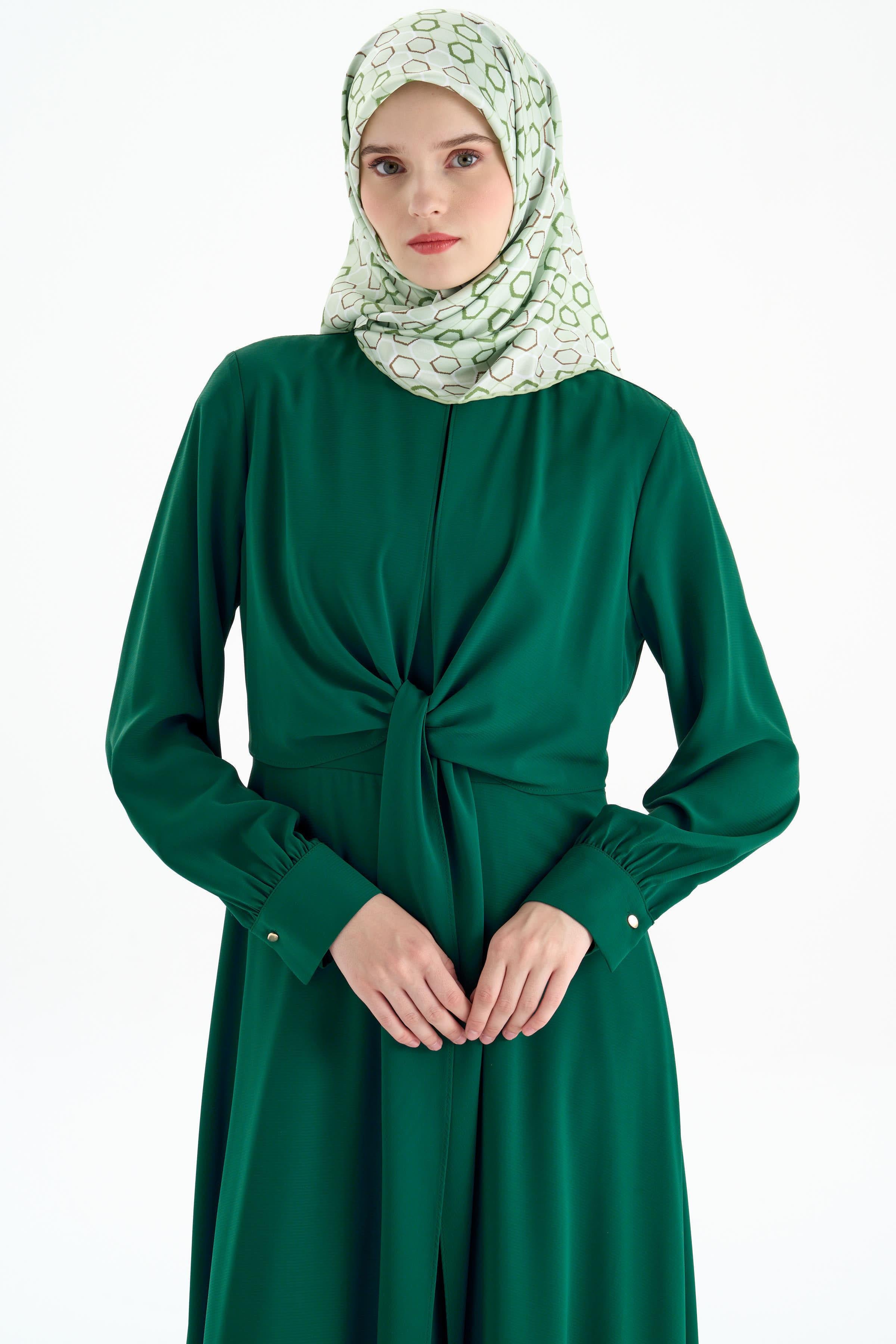 Belden Bağlamalı Elbise - Benetton Yeşili TUGBA