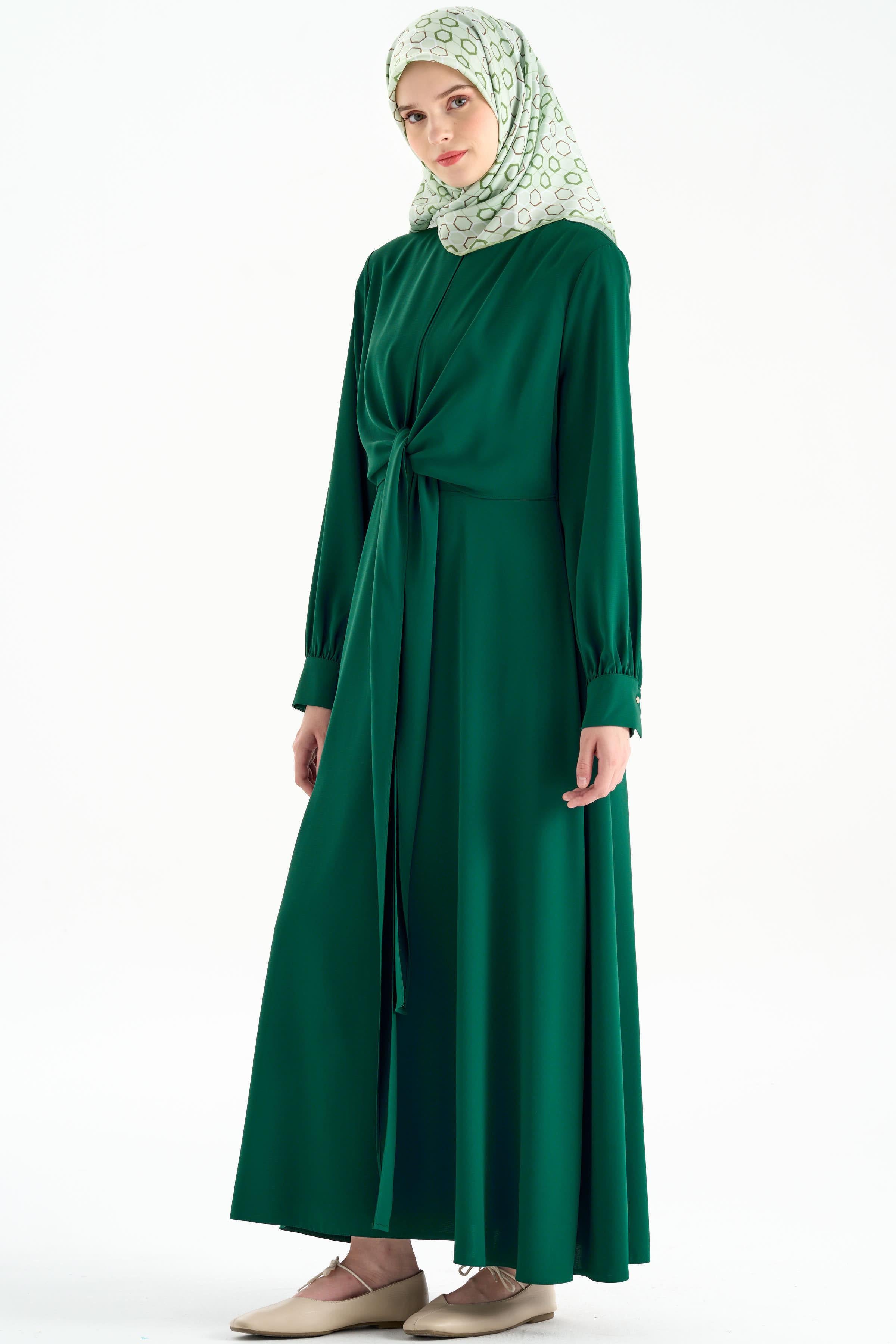 Belden Bağlamalı Elbise - Benetton Yeşili TUGBA