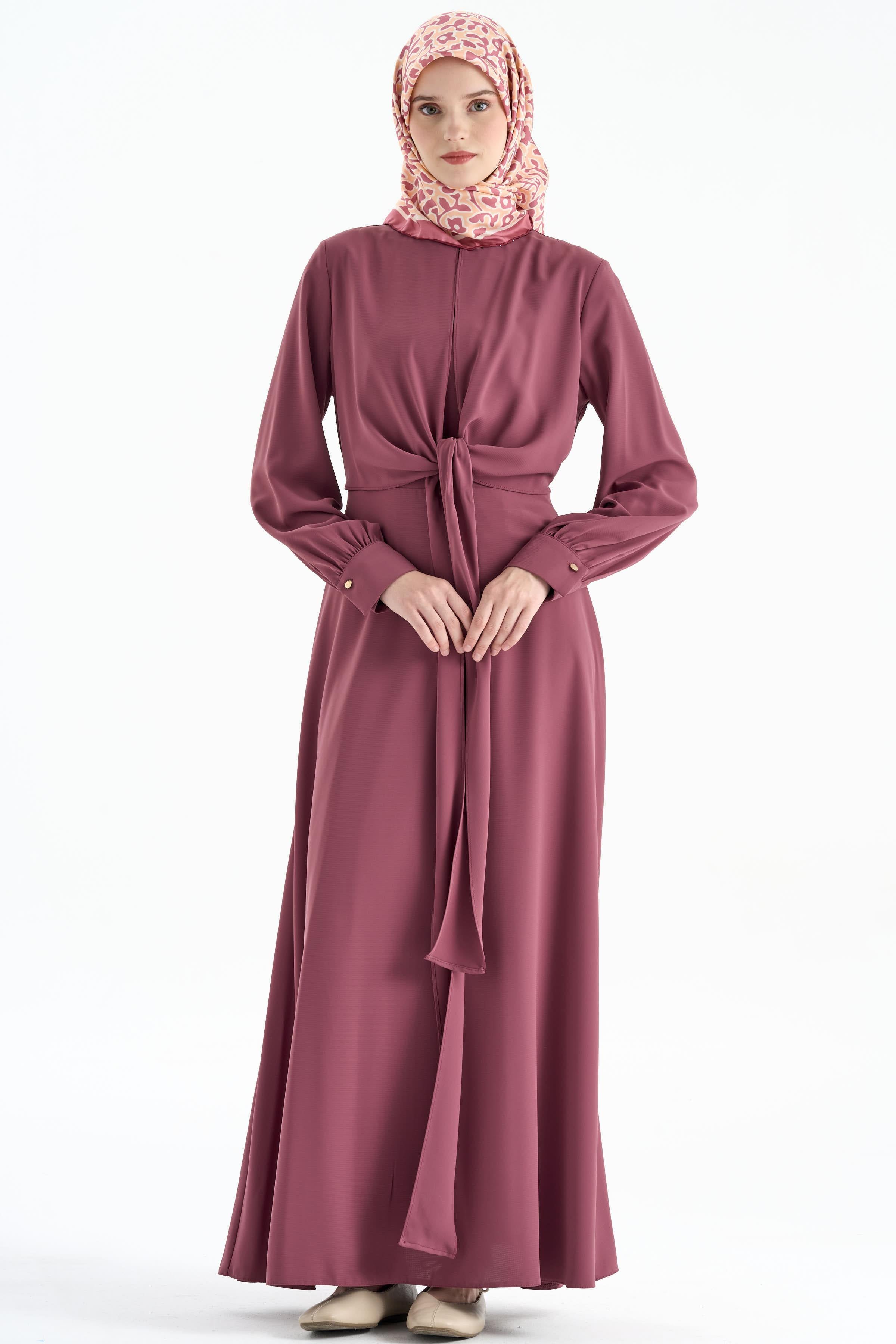 Belden Bağlamalı Elbise - Gül Kurusu TUGBA