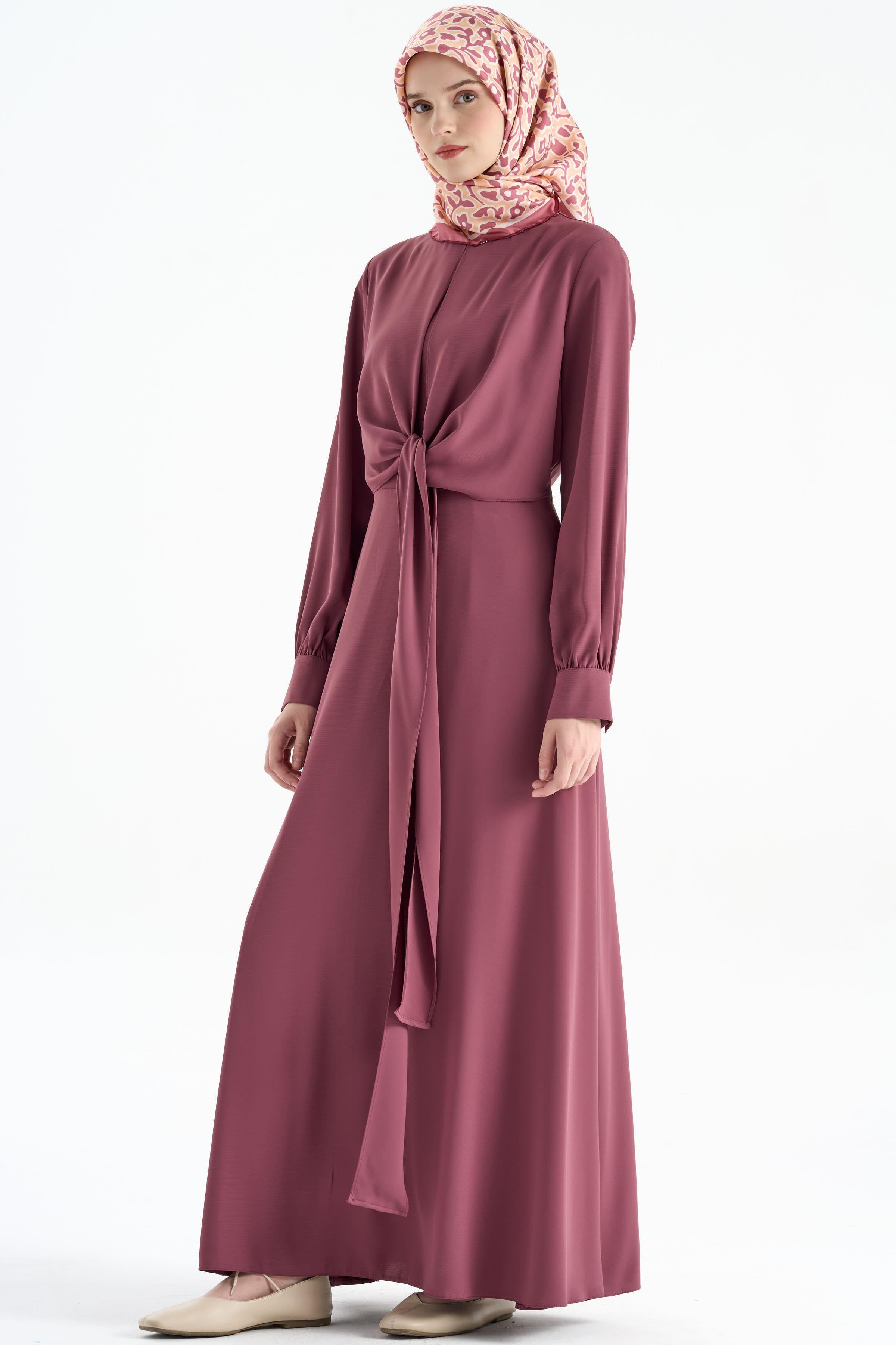 Belden Bağlamalı Elbise - Gül Kurusu TUGBA