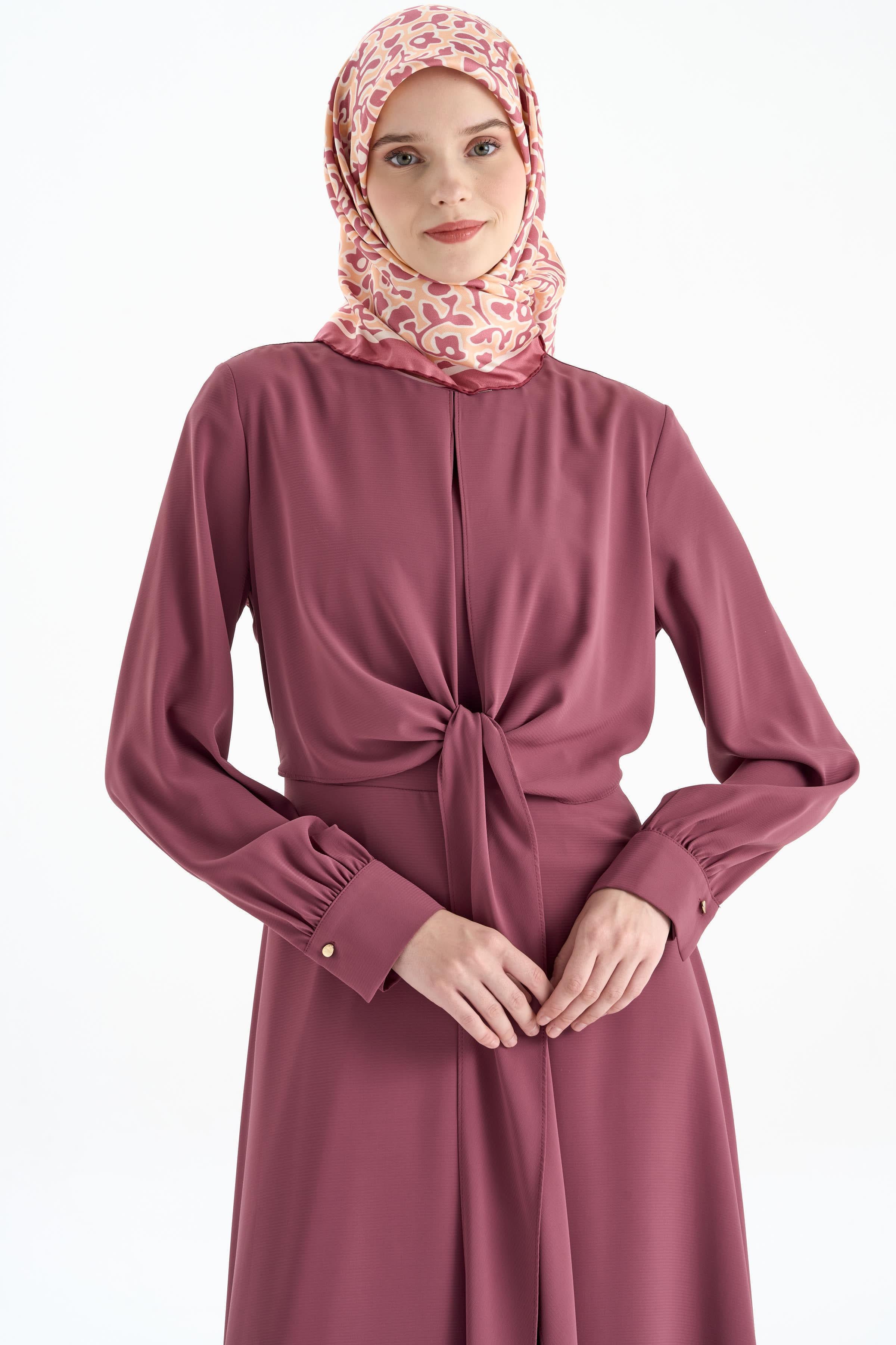 Belden Bağlamalı Elbise - Gül Kurusu TUGBA