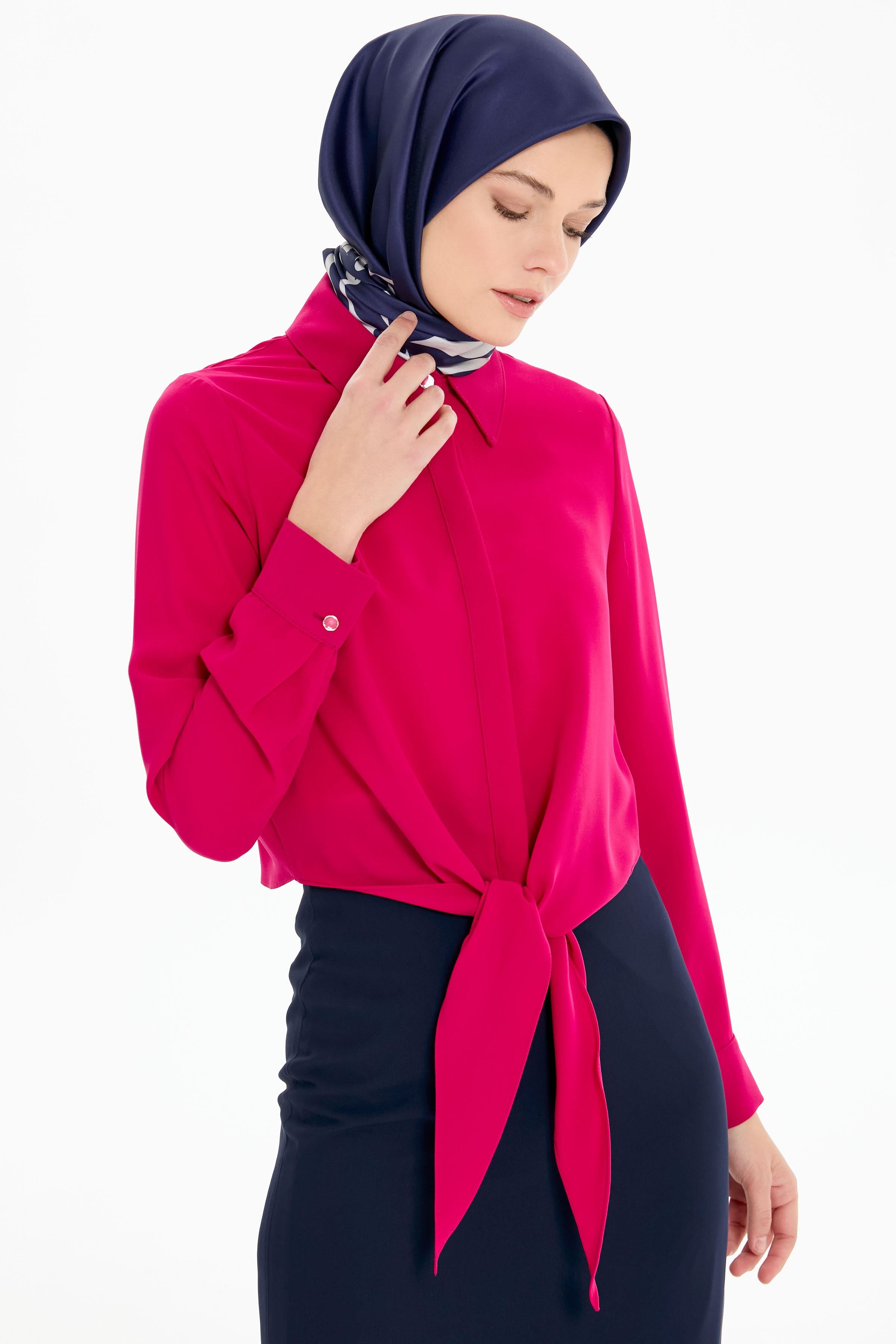 Belden Bağlamalı Gömlek - Fuşya TUGBA