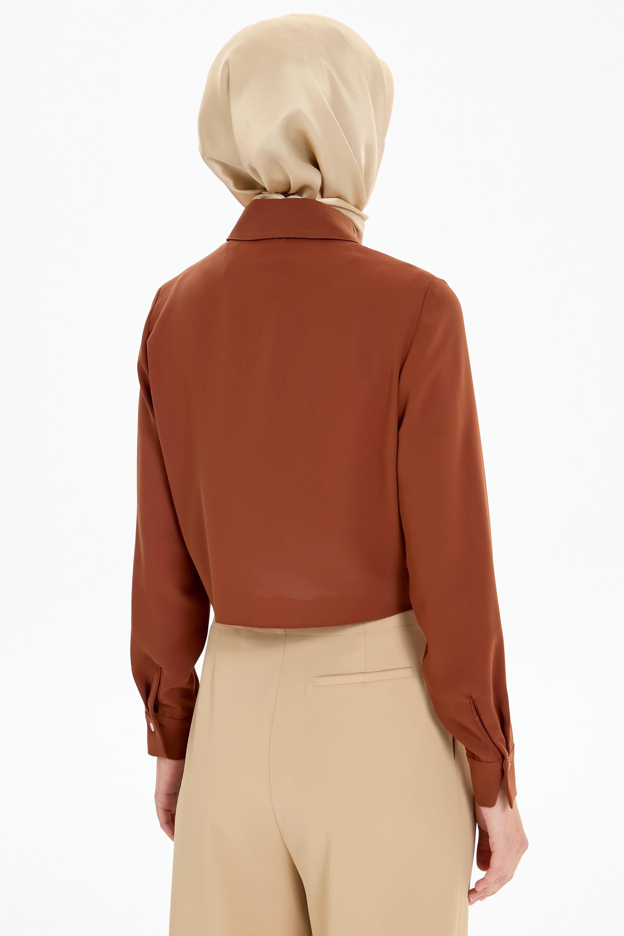 Belden Bağlamalı Gömlek - Kahve TUGBA