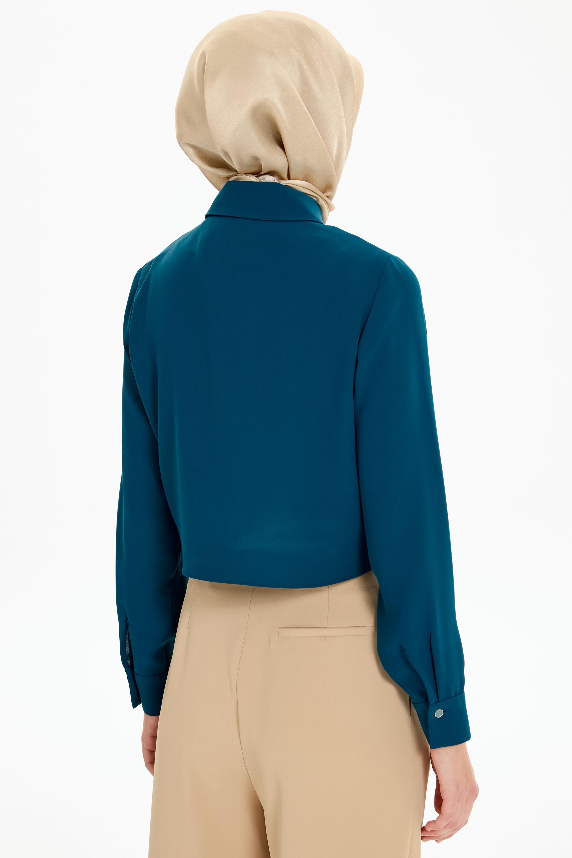 Belden Bağlamalı Gömlek - Petrol TUGBA