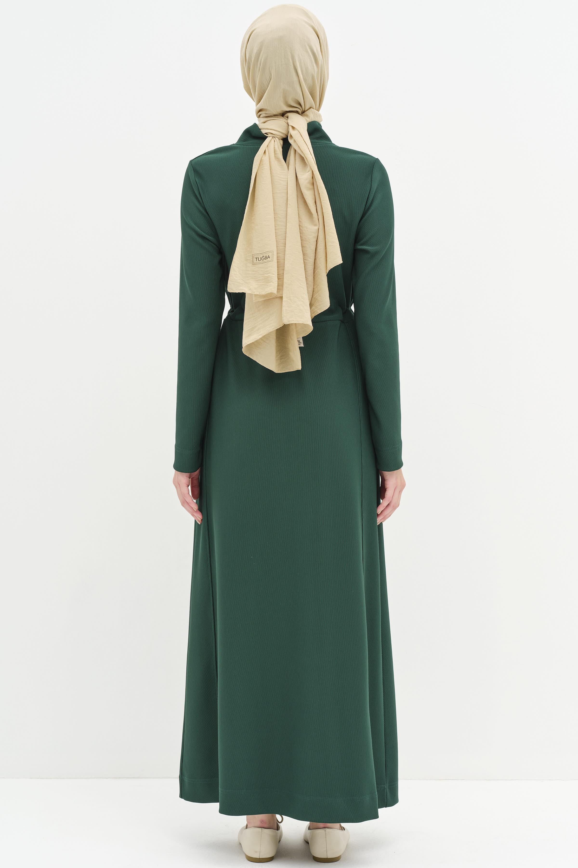Beli Bağcık Detaylı Örme Elbise - Zümrüt TUGBA