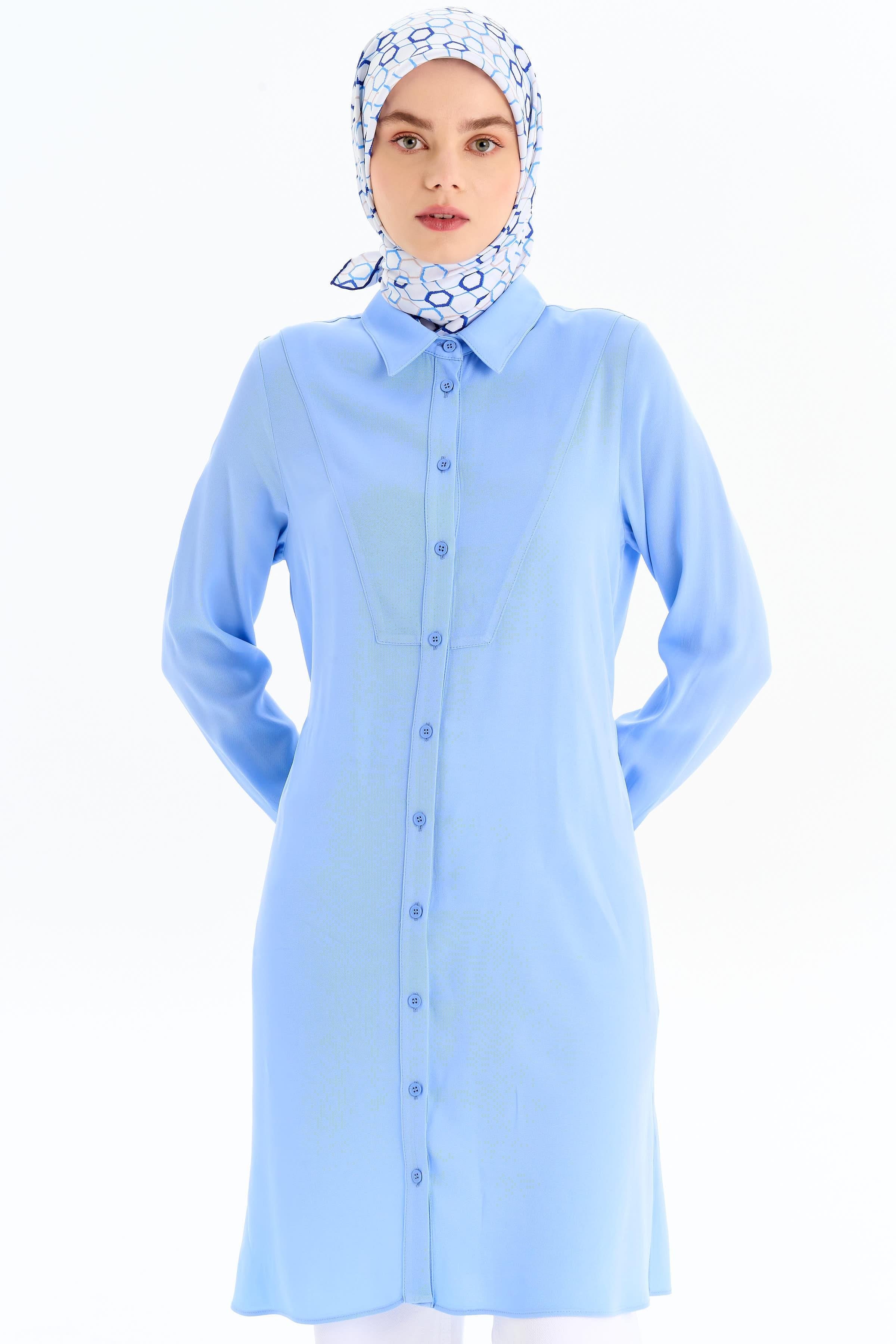 Beli Kuşaklı Robalı Tunik - Açık Mavi TUGBA