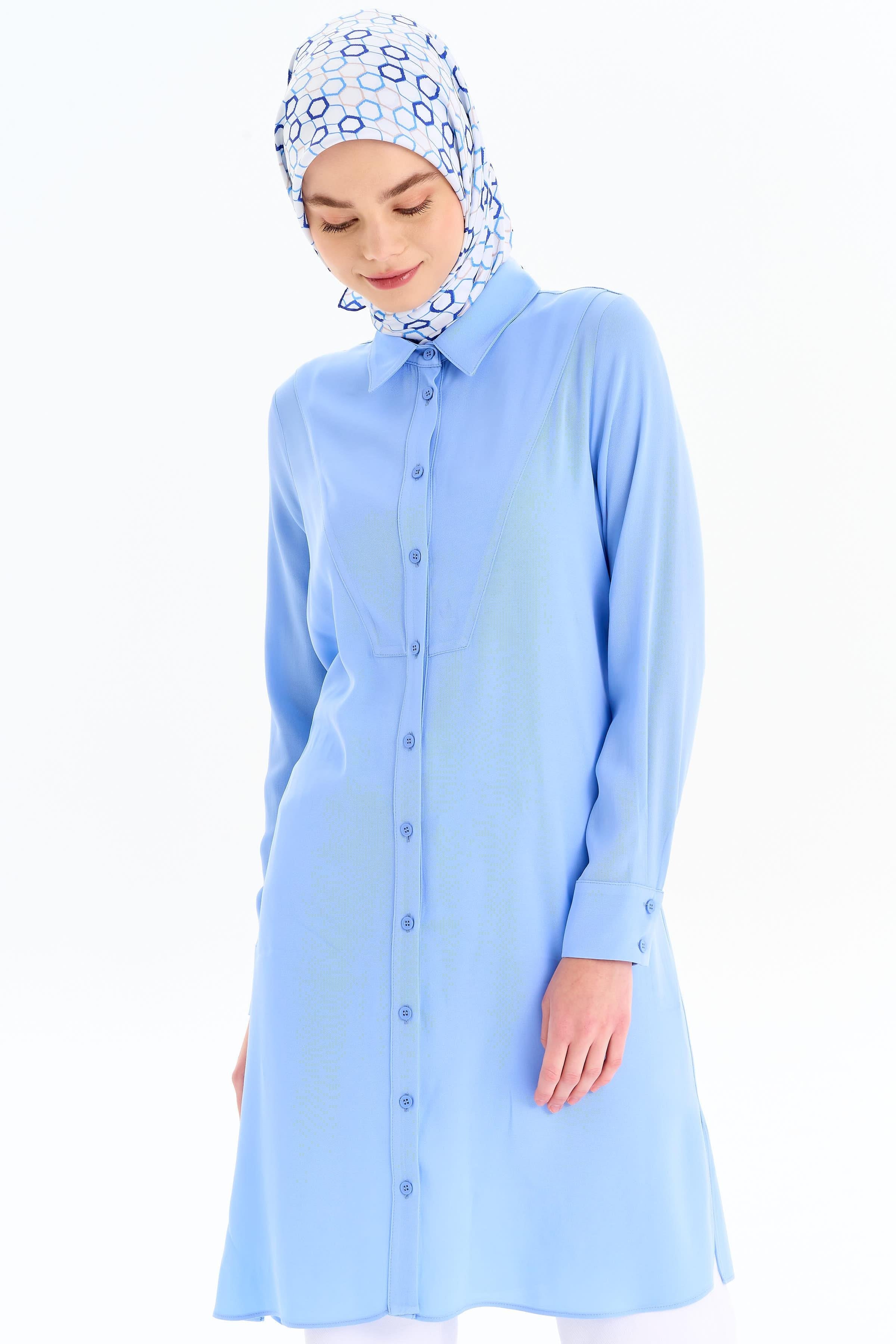 Beli Kuşaklı Robalı Tunik - Açık Mavi TUGBA