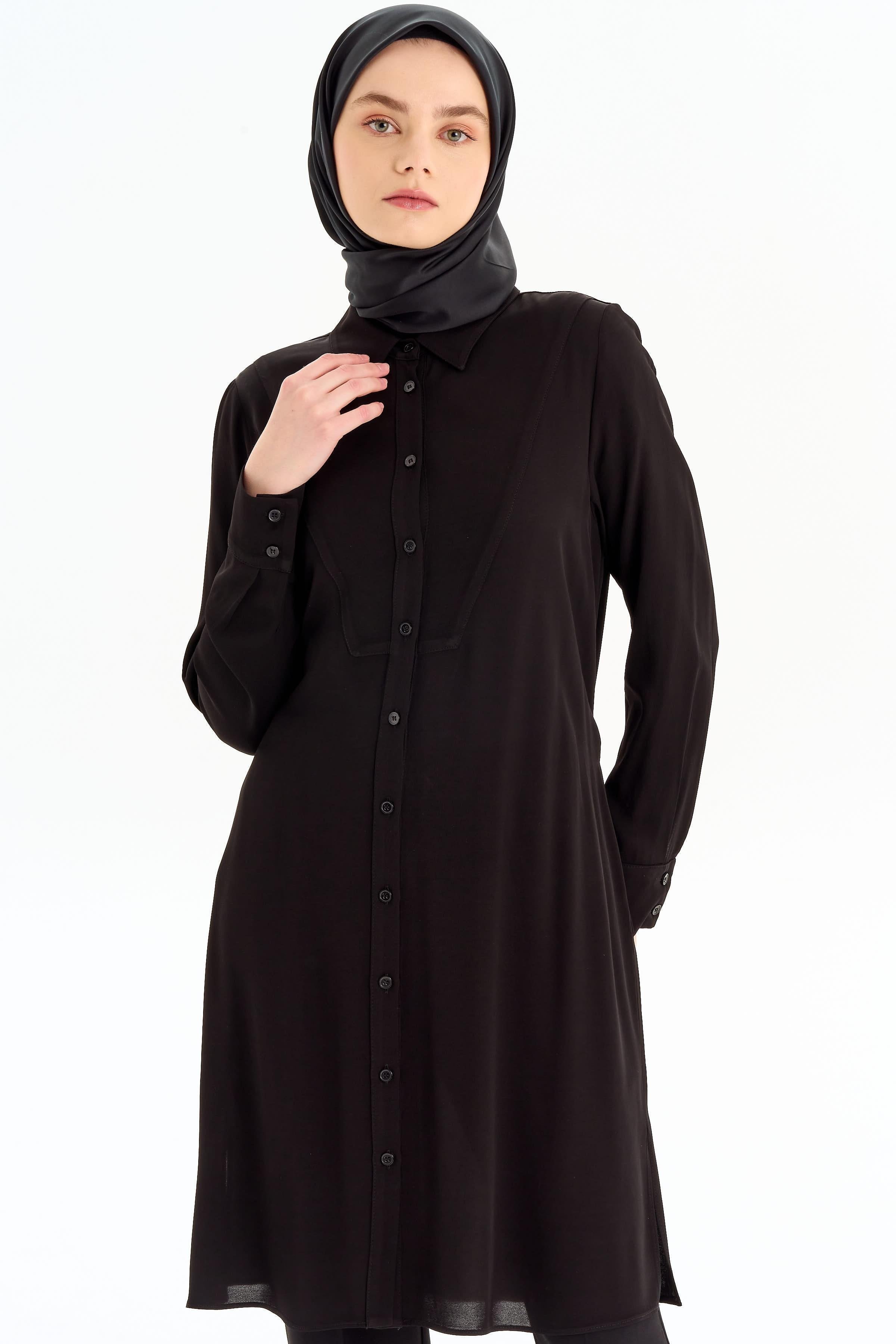 Beli Kuşaklı Robalı Tunik - Siyah TUGBA