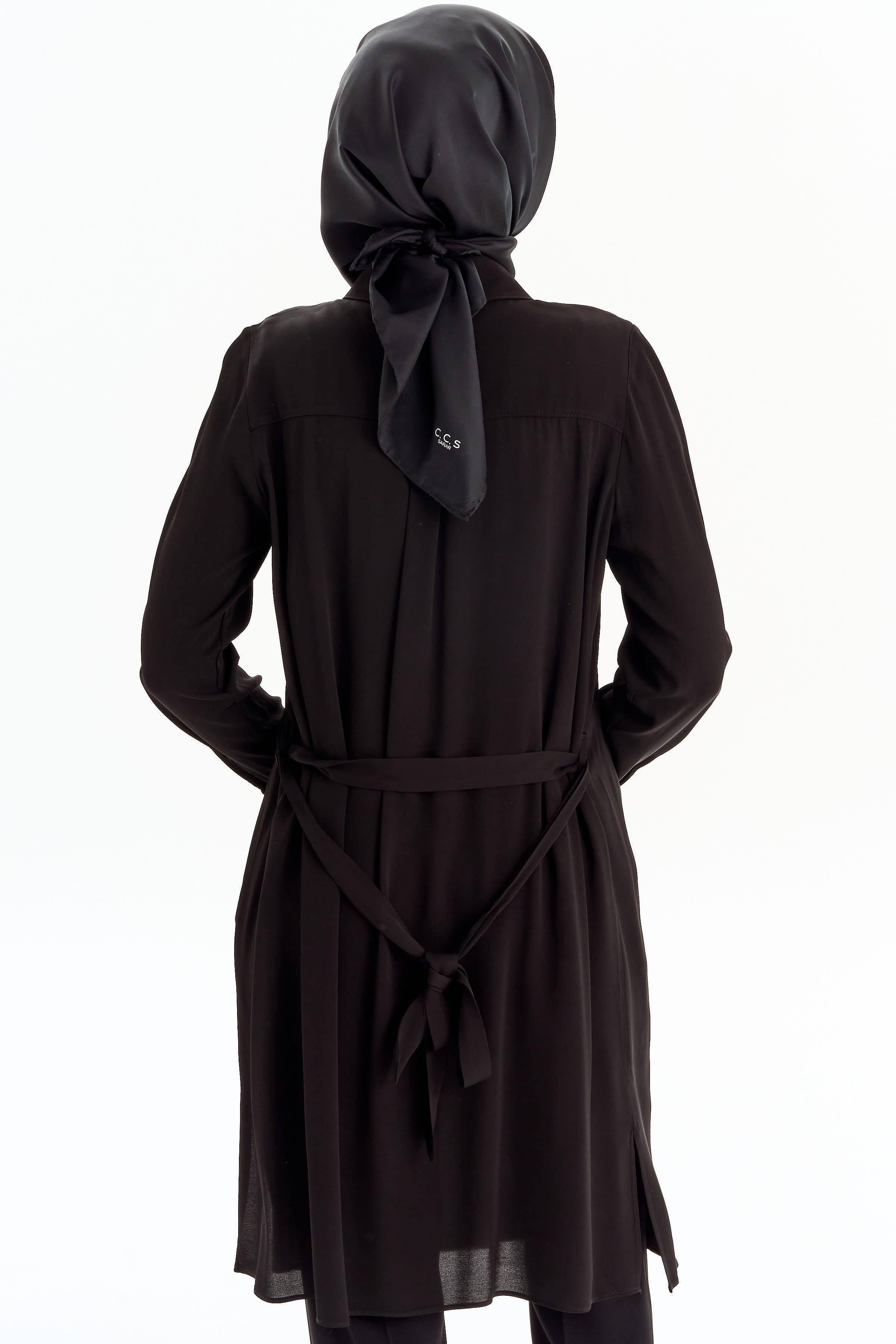 Beli Kuşaklı Robalı Tunik - Siyah TUGBA