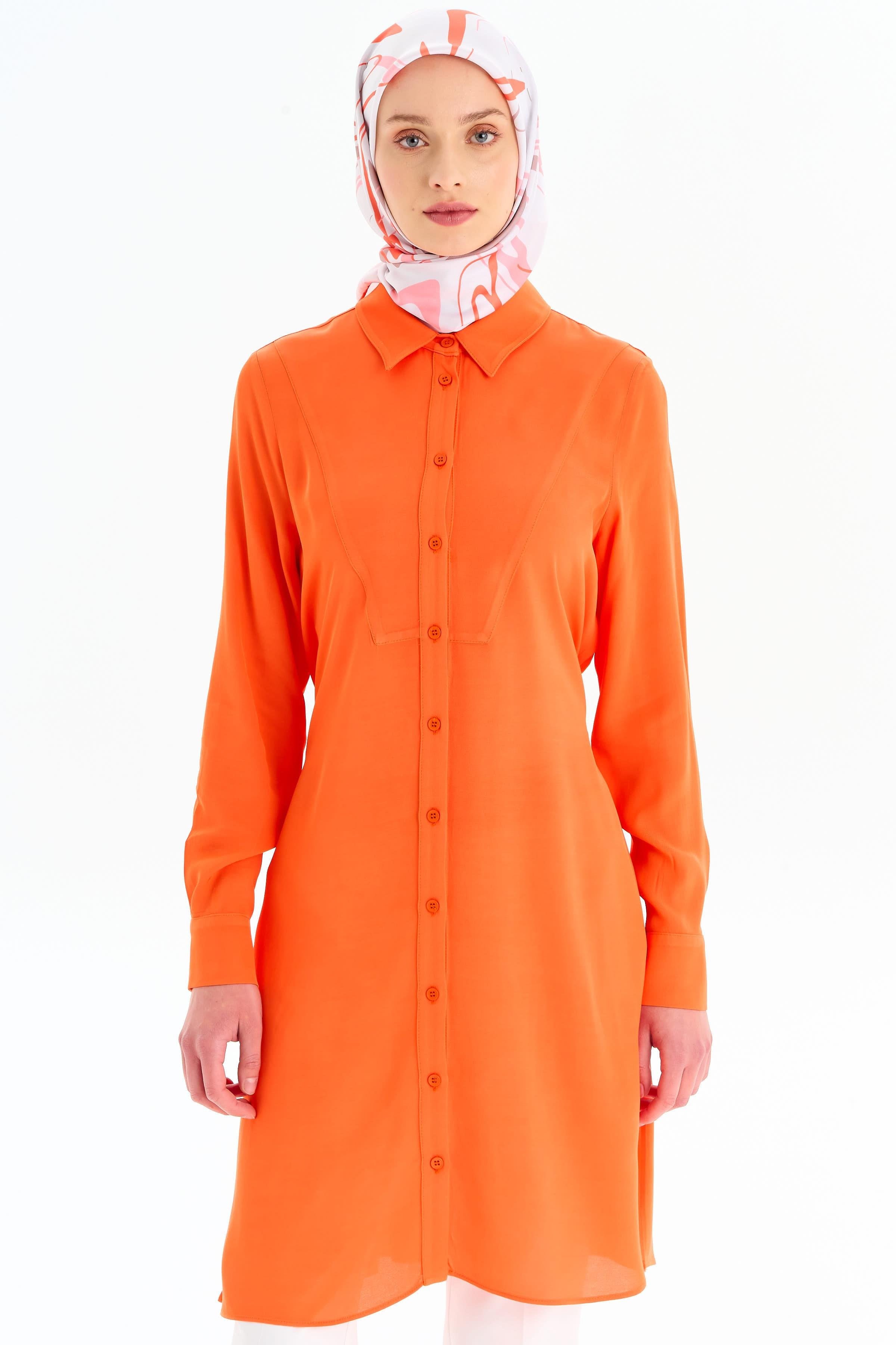 Beli Kuşaklı Robalı Tunik - Turuncu TUGBA