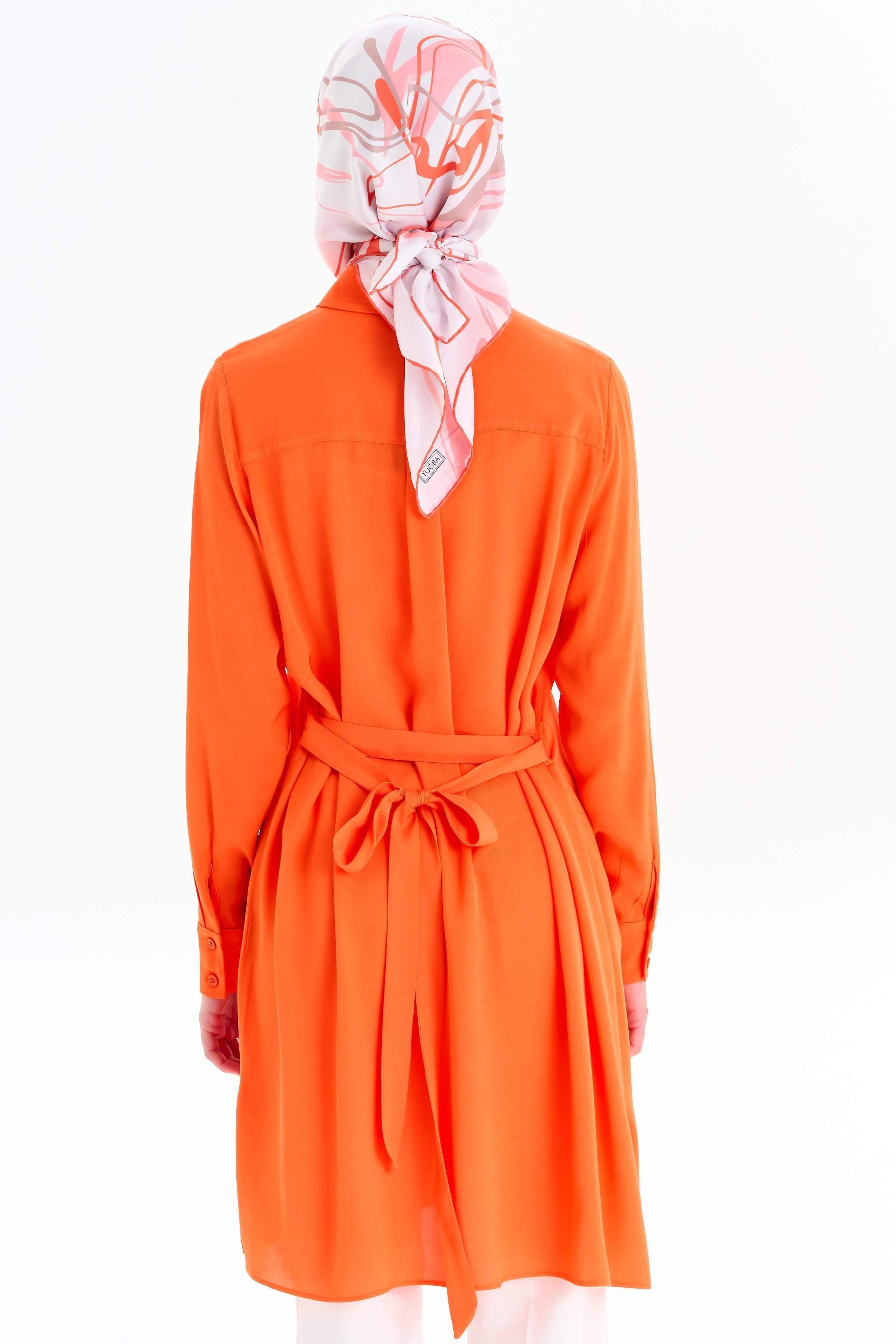 Beli Kuşaklı Robalı Tunik - Turuncu TUGBA