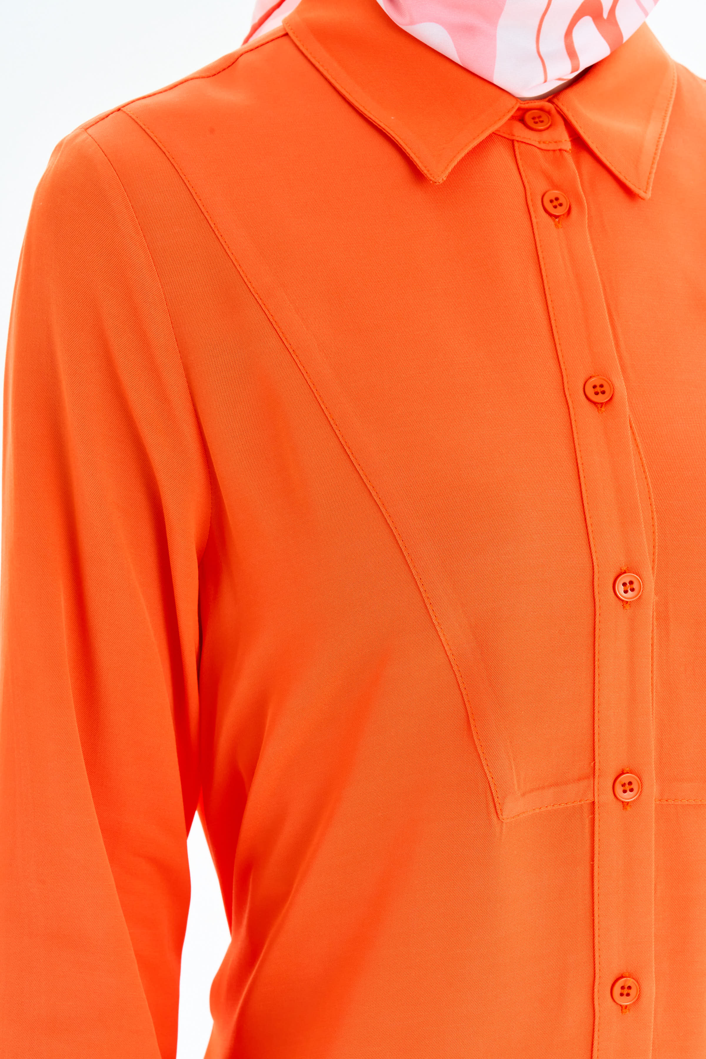 Beli Kuşaklı Robalı Tunik - Turuncu TUGBA