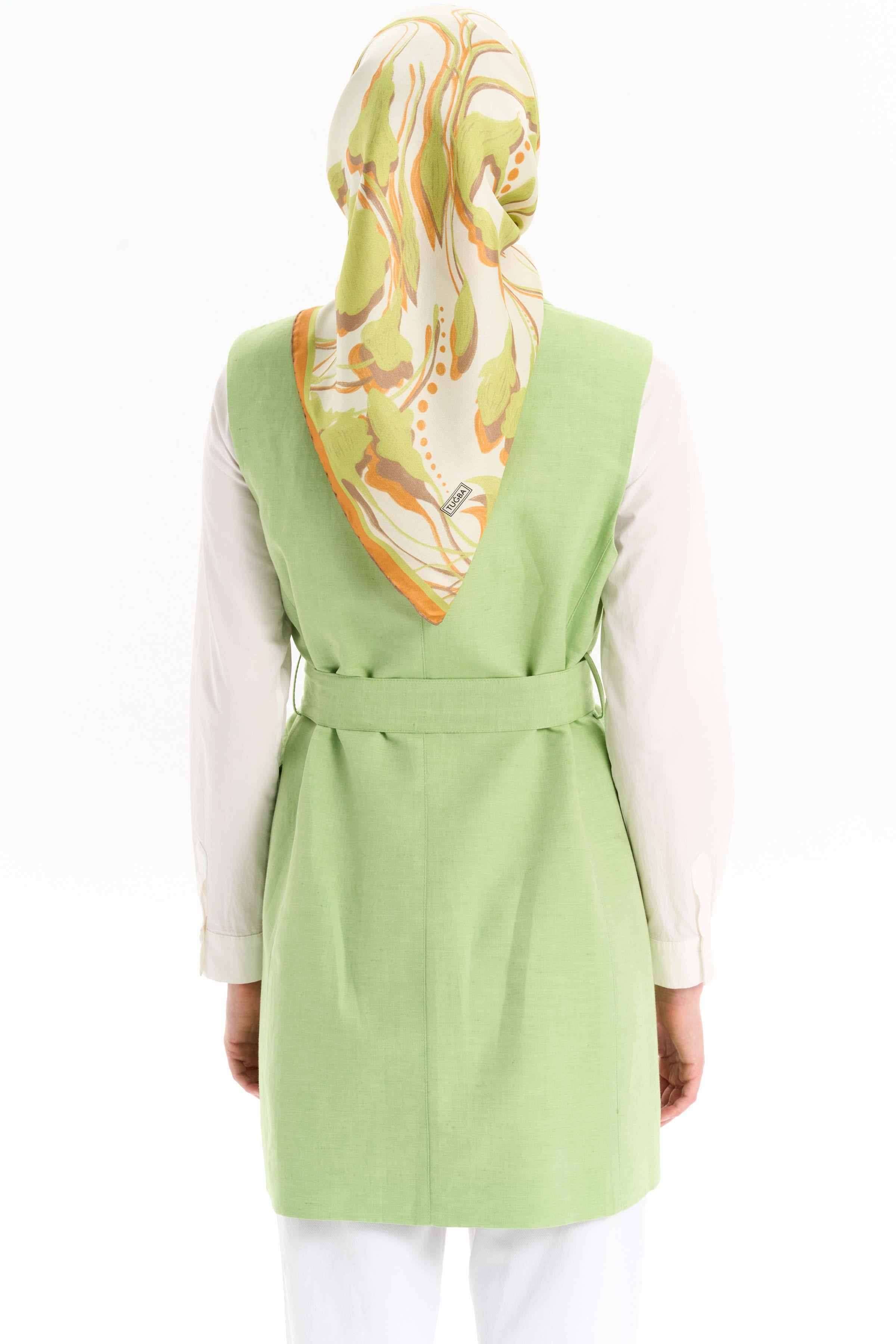 Beli Kuşaklı Vatkalı Yelek - Açık Yeşil TUGBA