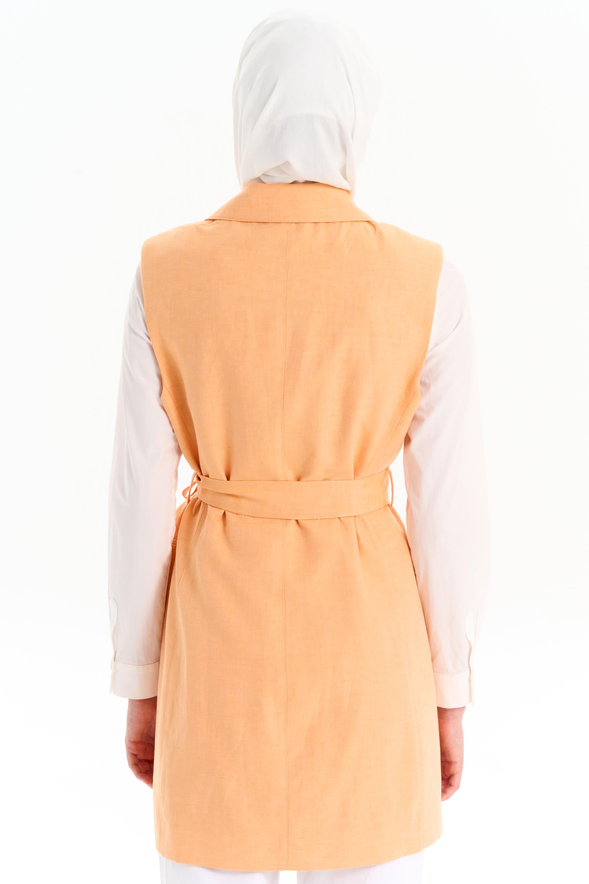 Beli Kuşaklı Vatkalı Yelek - Yavruağzı TUGBA