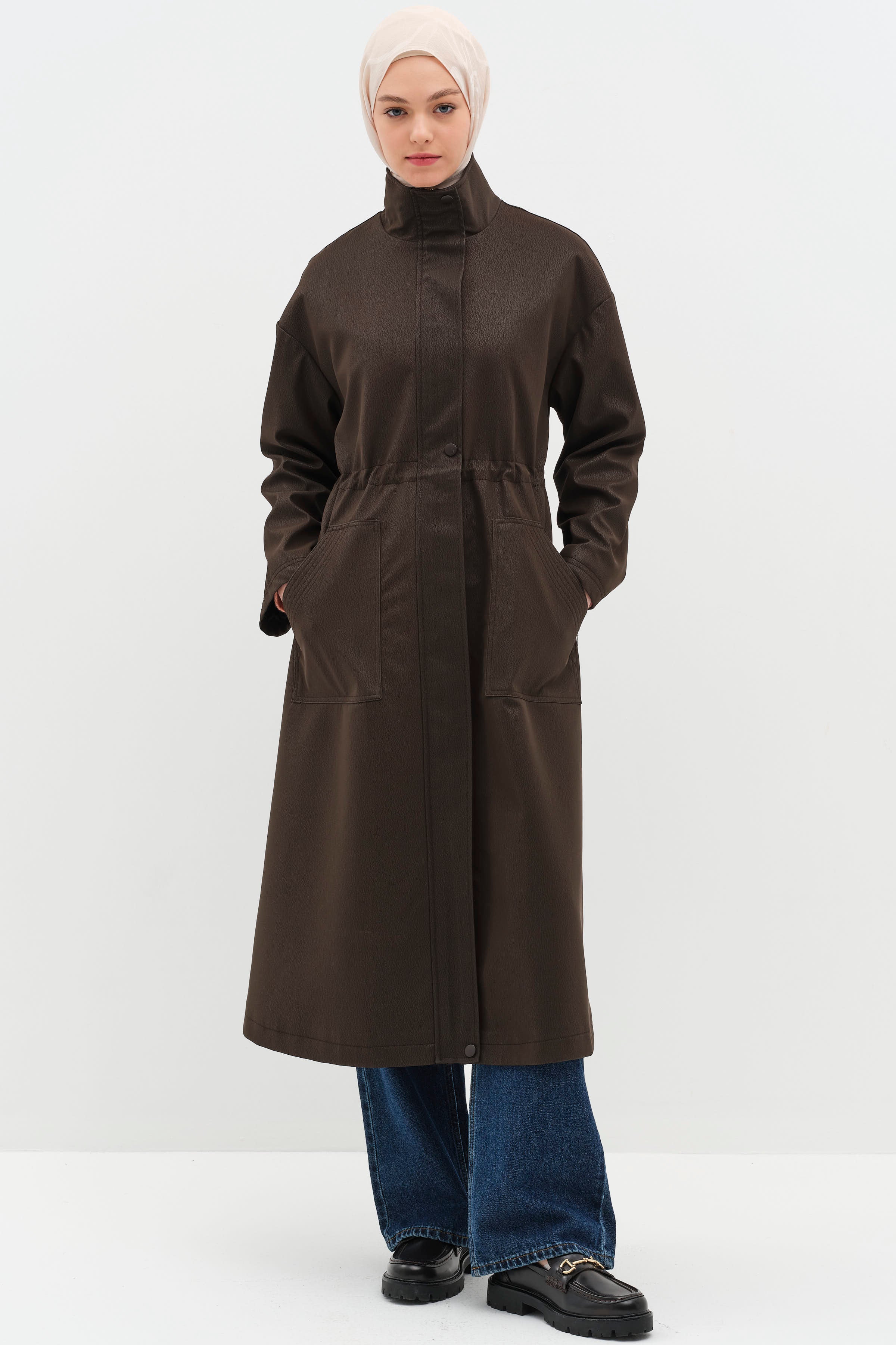 Beli Lastik Büzgülü Kap - Kahve TUGBA