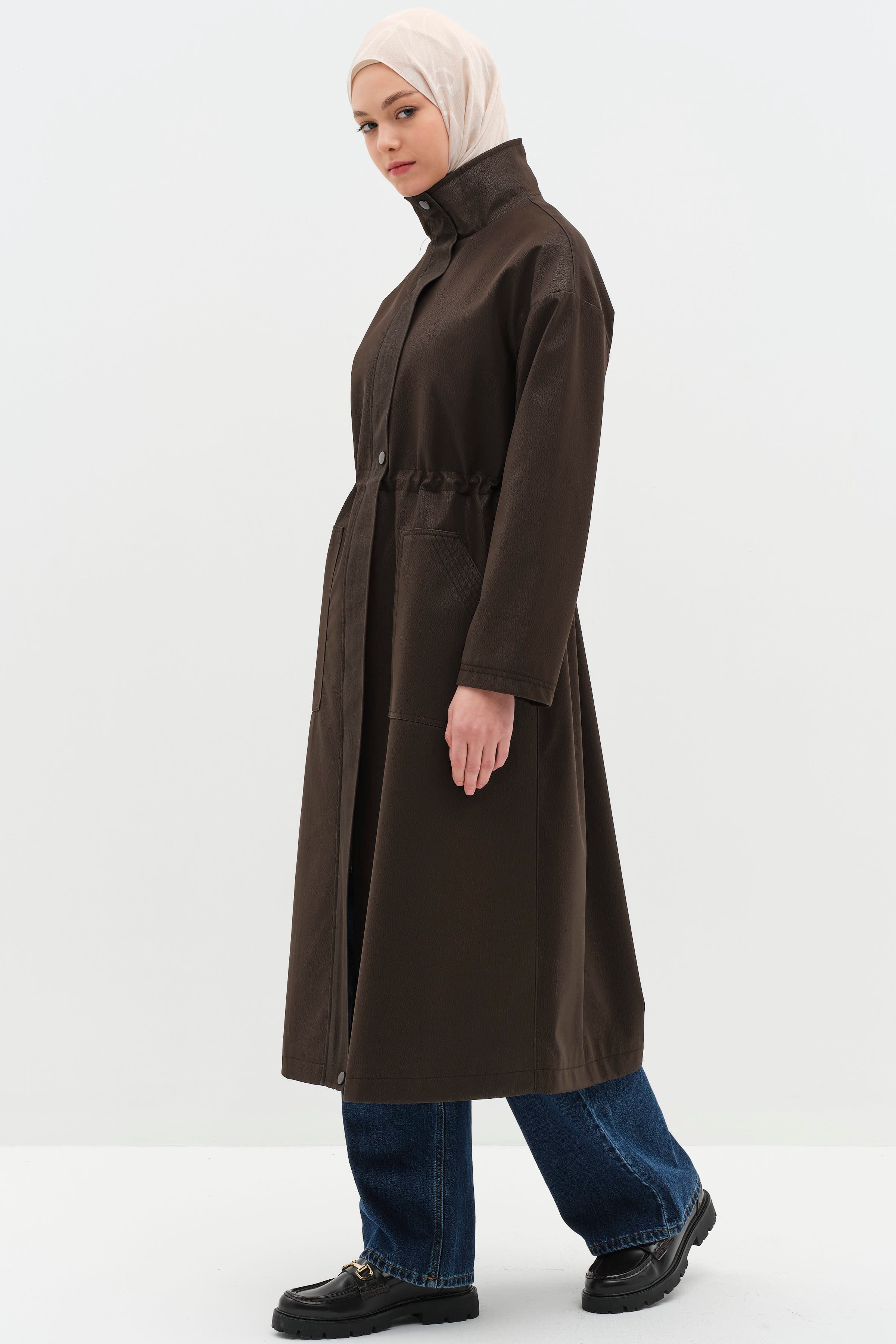 Beli Lastik Büzgülü Kap - Kahve TUGBA