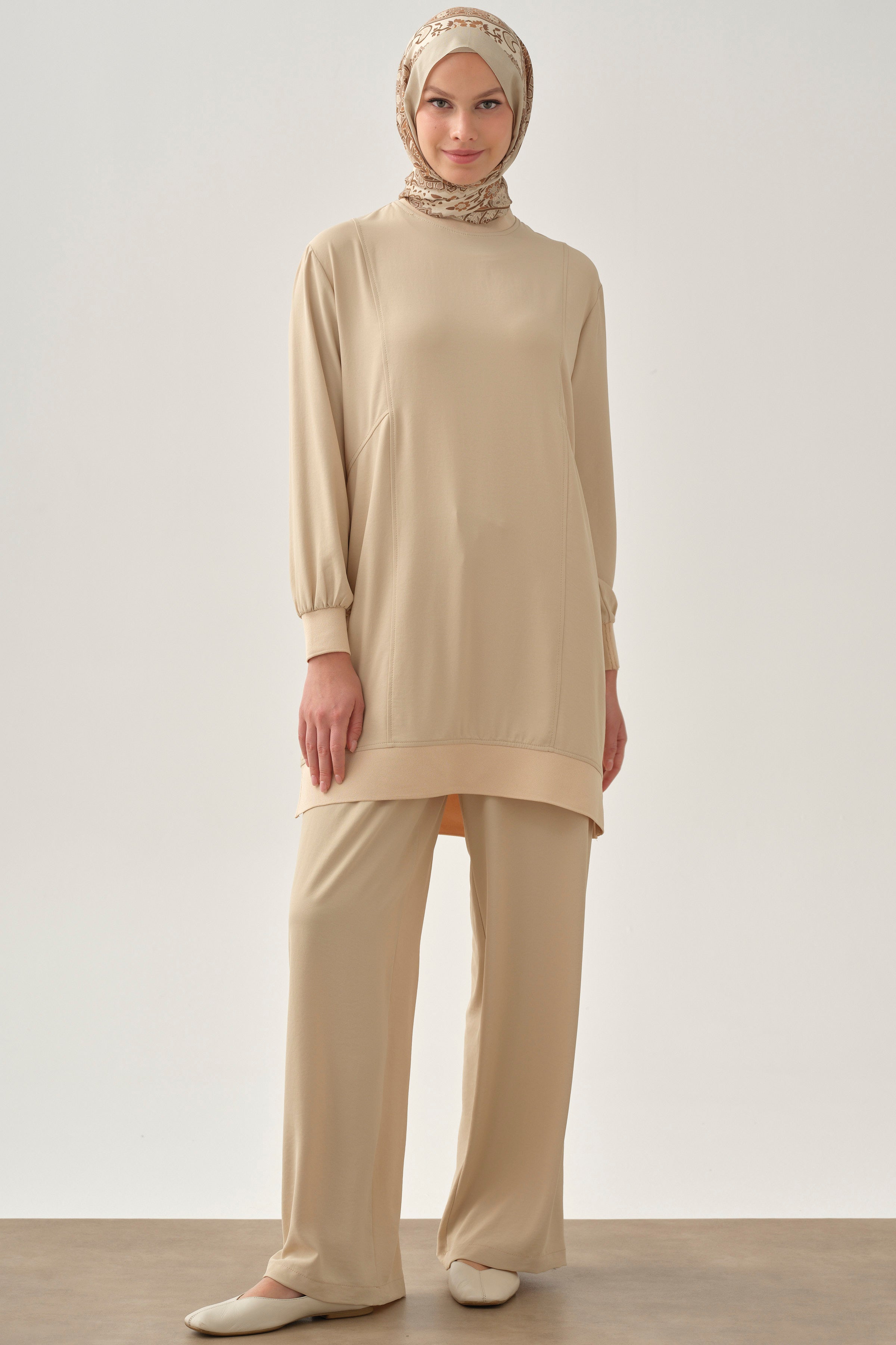 Beli Lastikli Cepli Pantolon - Bej TUGBA