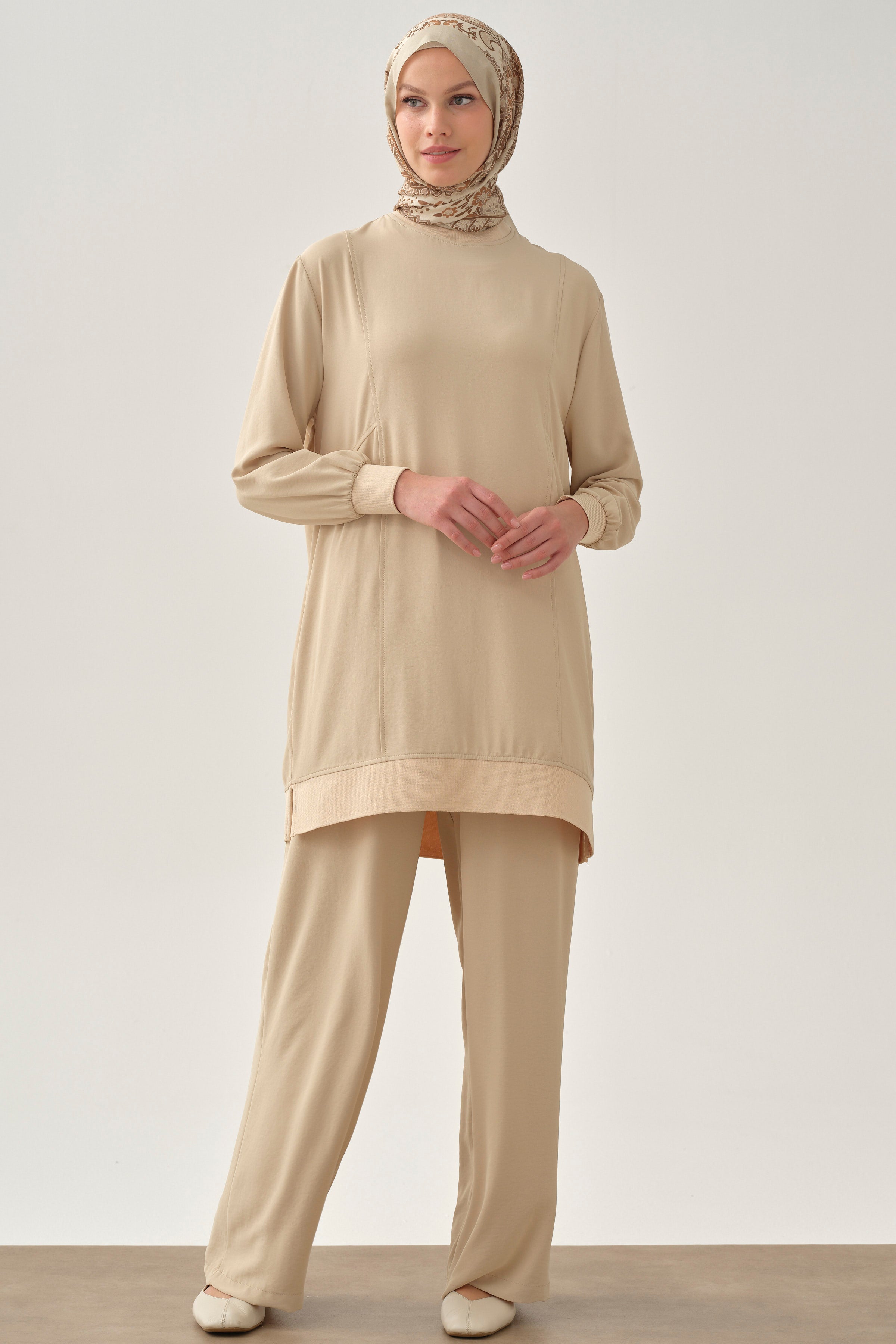 Beli Lastikli Cepli Pantolon - Bej TUGBA