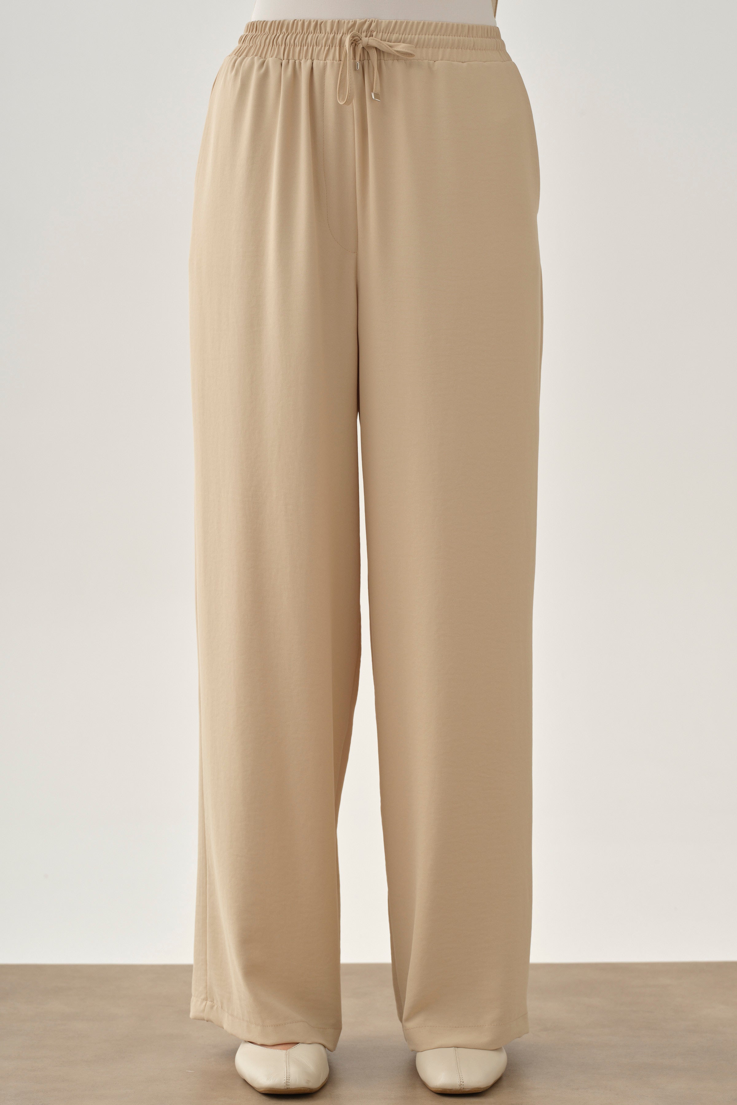 Beli Lastikli Cepli Pantolon - Bej TUGBA