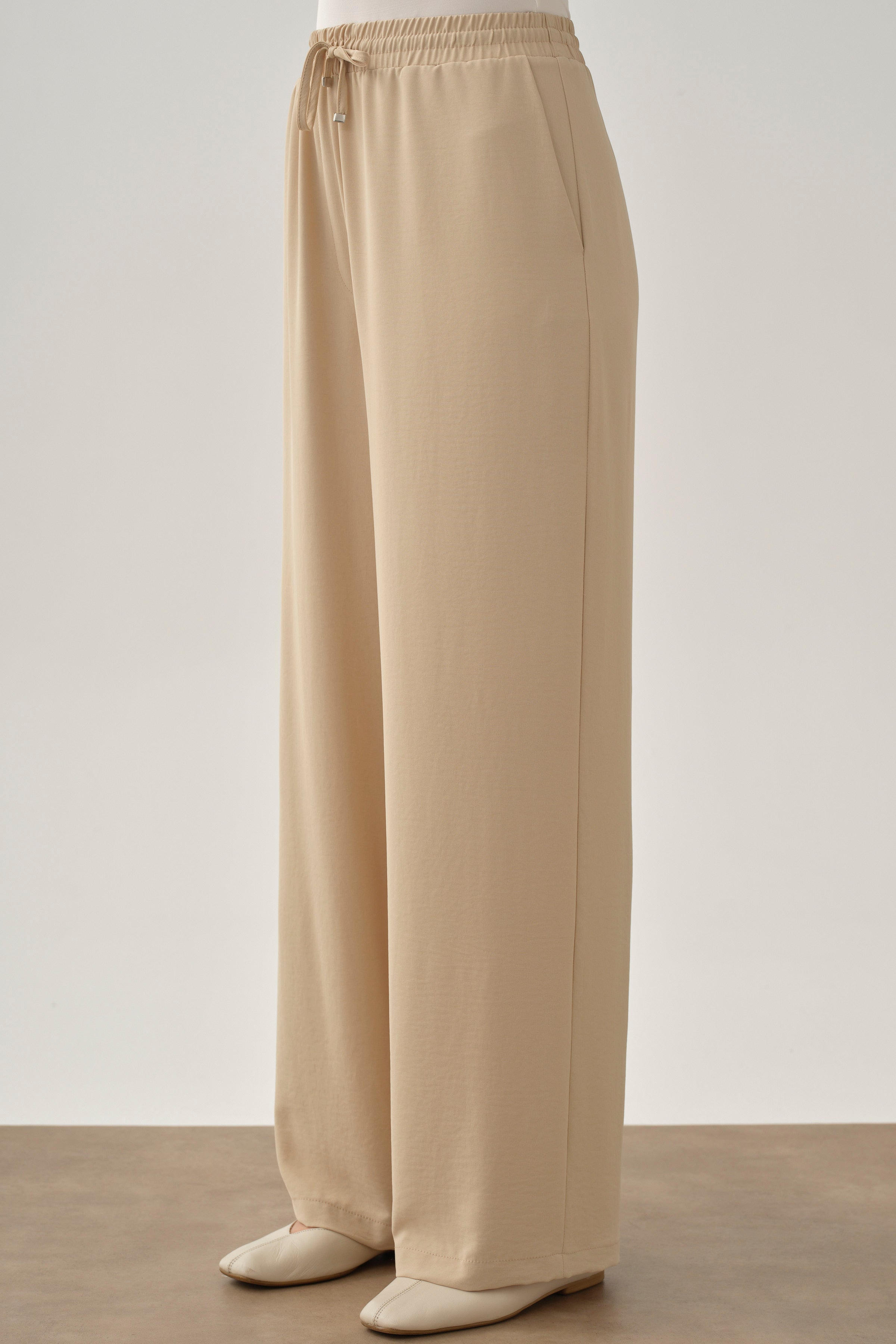 Beli Lastikli Cepli Pantolon - Bej TUGBA