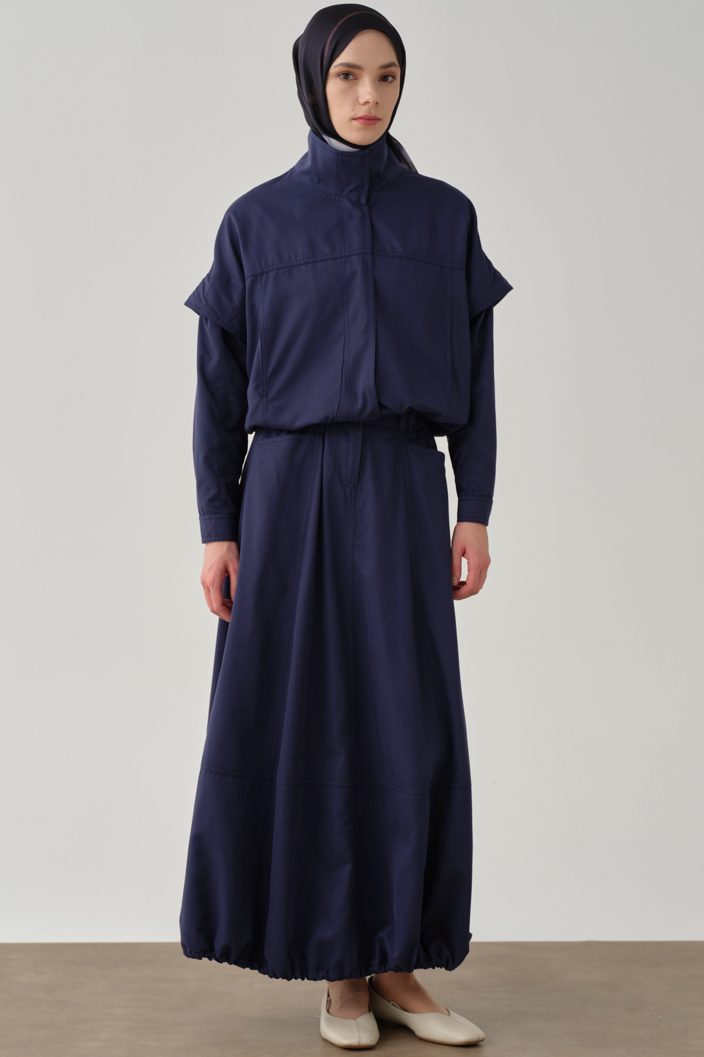 Beli Lastikli Crop Ceket - Lacivert TUGBA