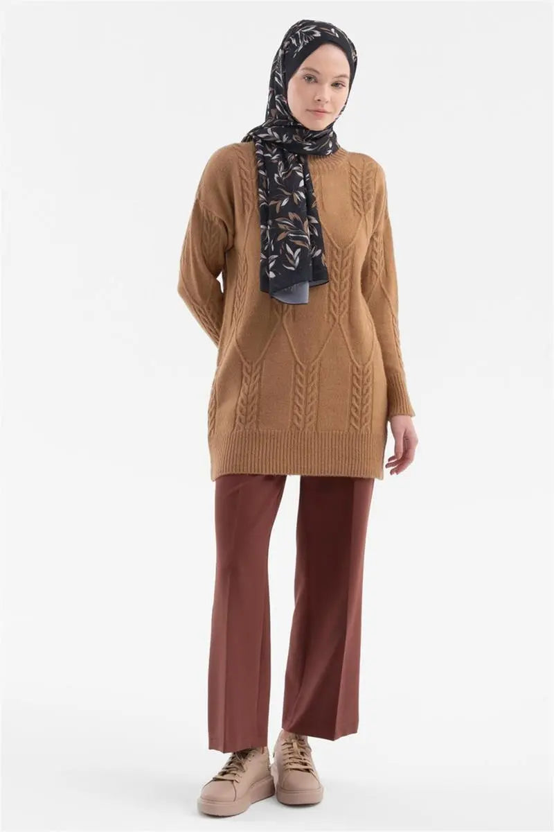 Beli Lastikli Culotte Pantolon - Açık Kahve TUGBA