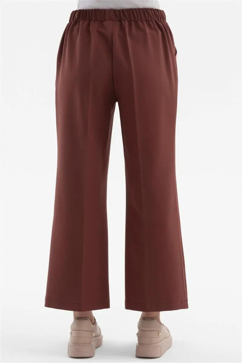 Beli Lastikli Culotte Pantolon - Açık Kahve TUGBA