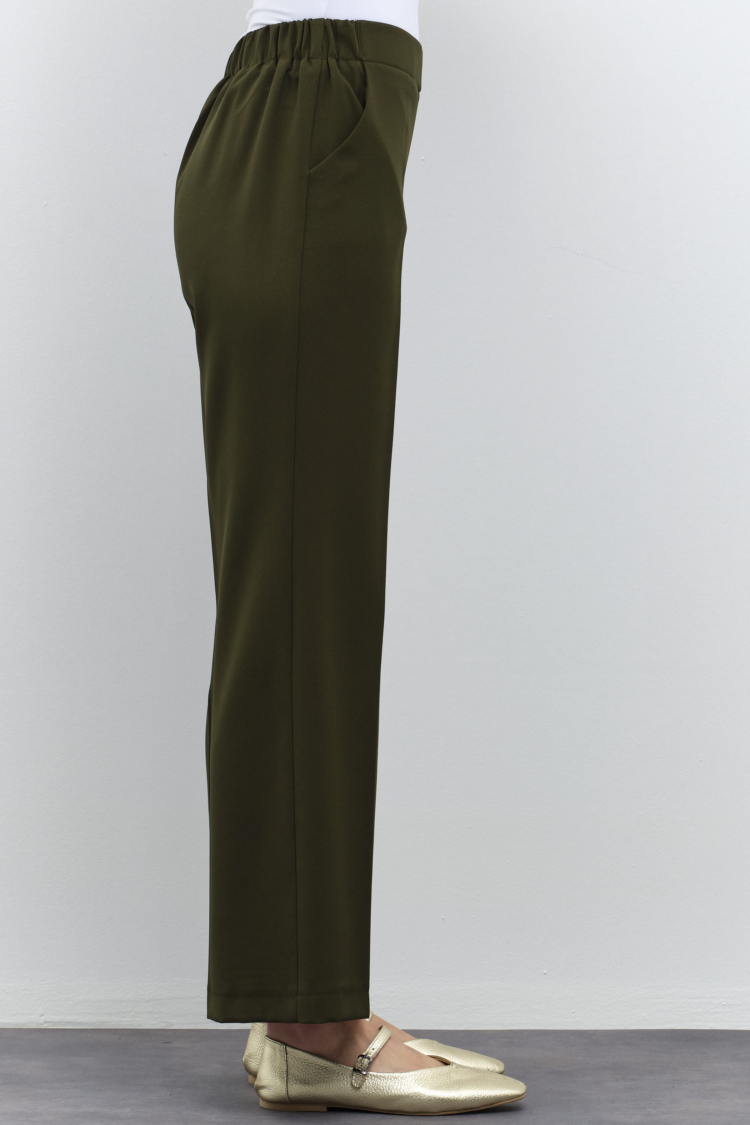 Beli Lastikli Culotte Pantolon - Haki TUGBA