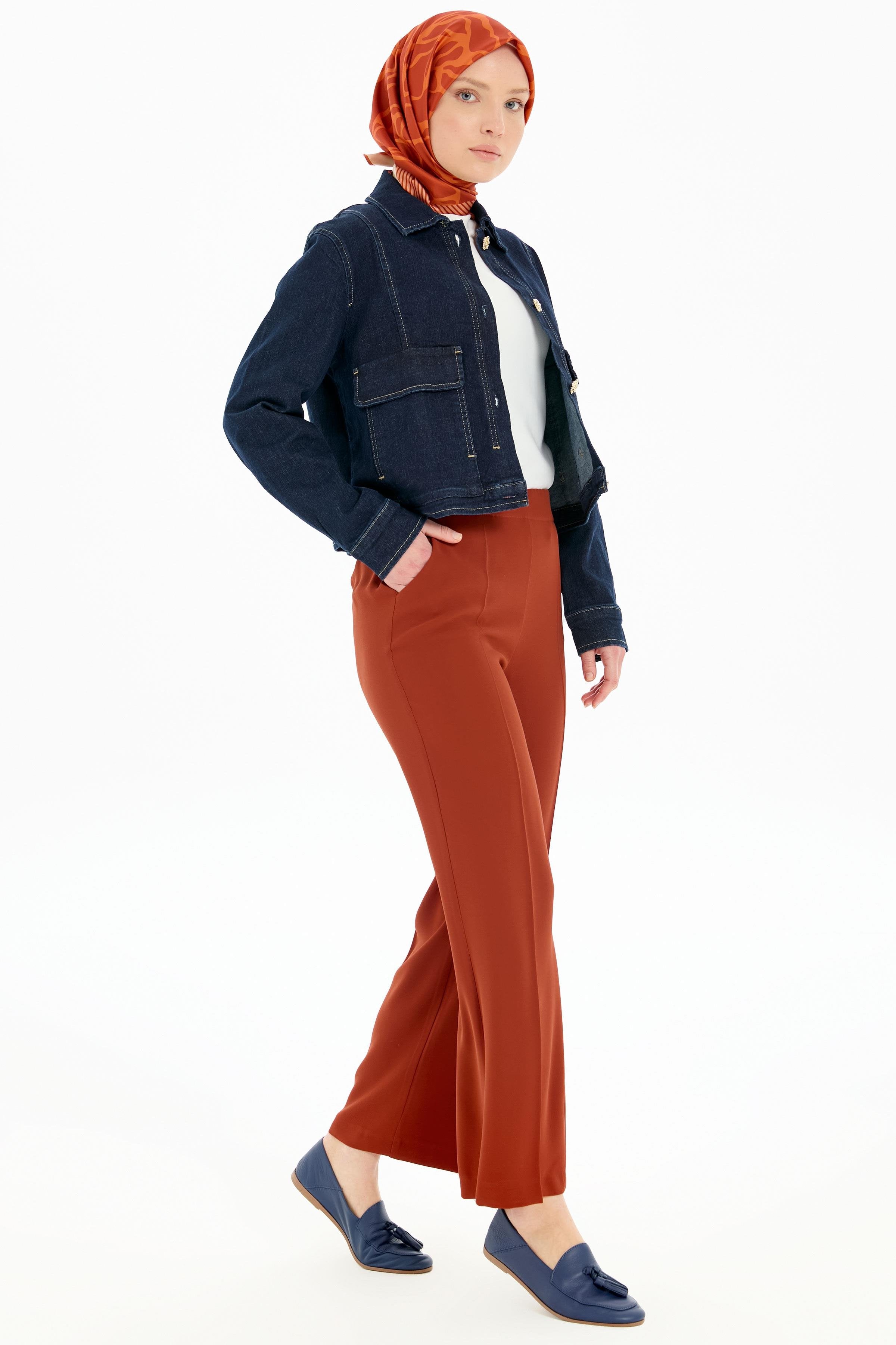 Beli Lastikli Culotte Pantolon - Kiremit TUGBA