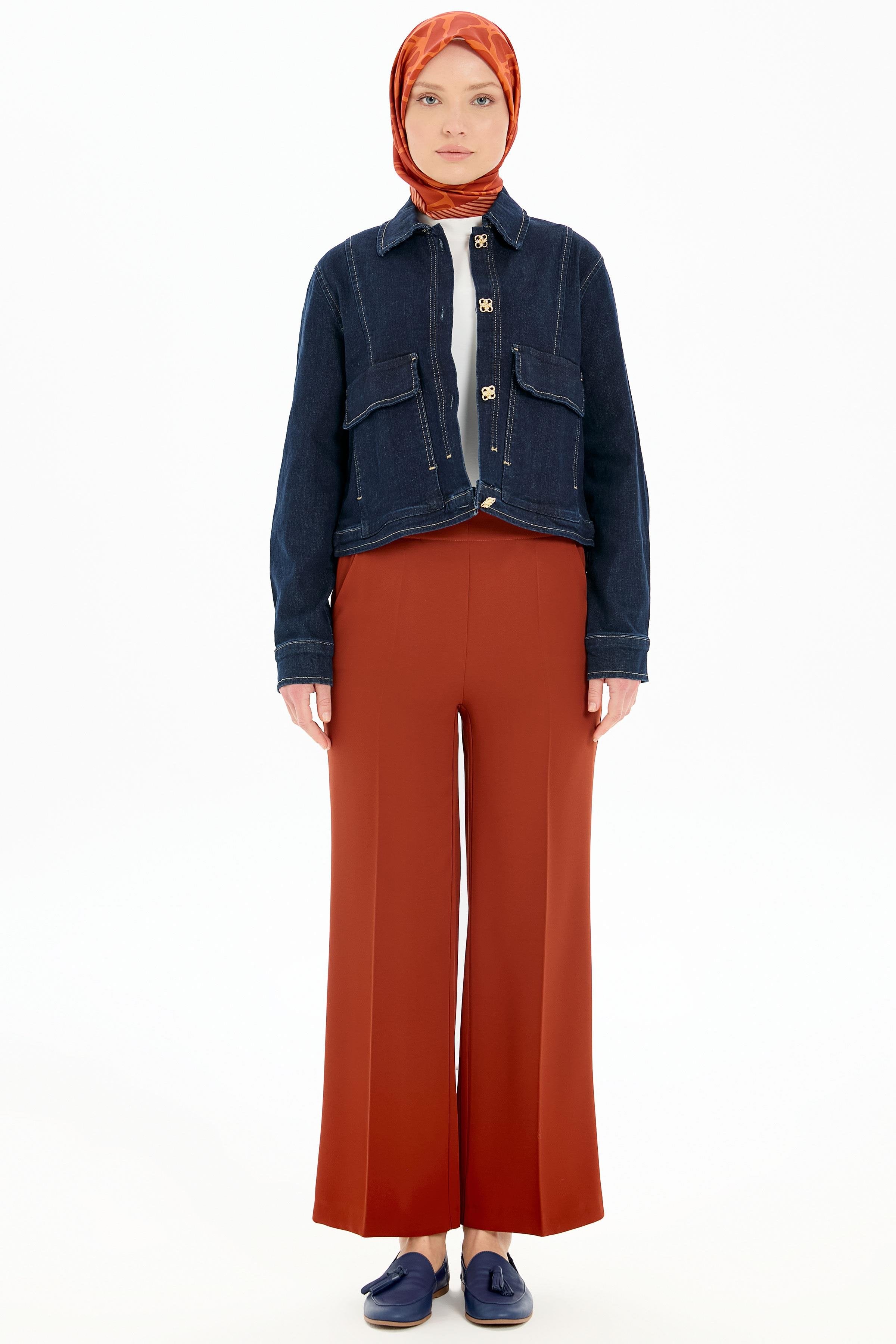 Beli Lastikli Culotte Pantolon - Kiremit TUGBA