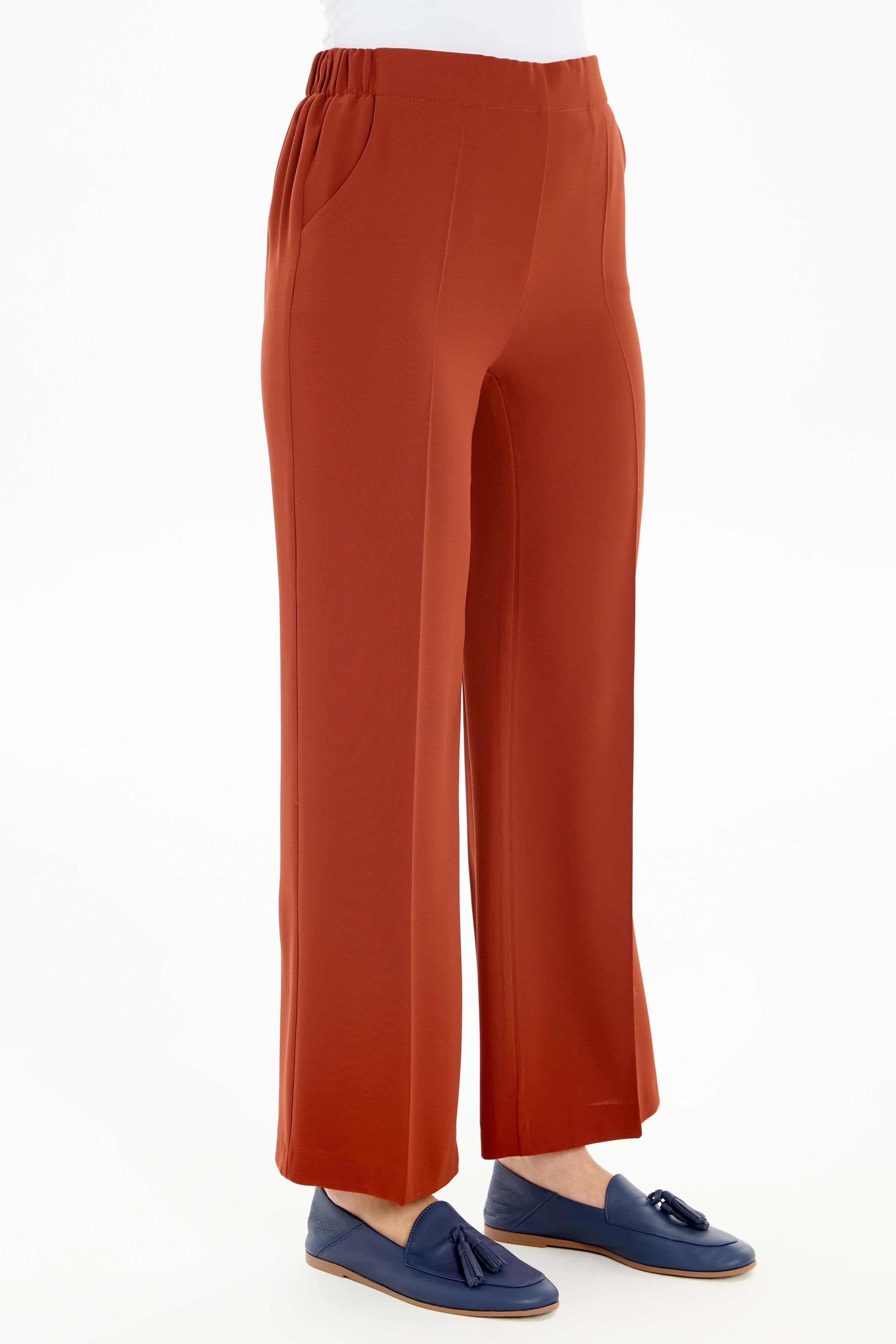 Beli Lastikli Culotte Pantolon - Kiremit TUGBA
