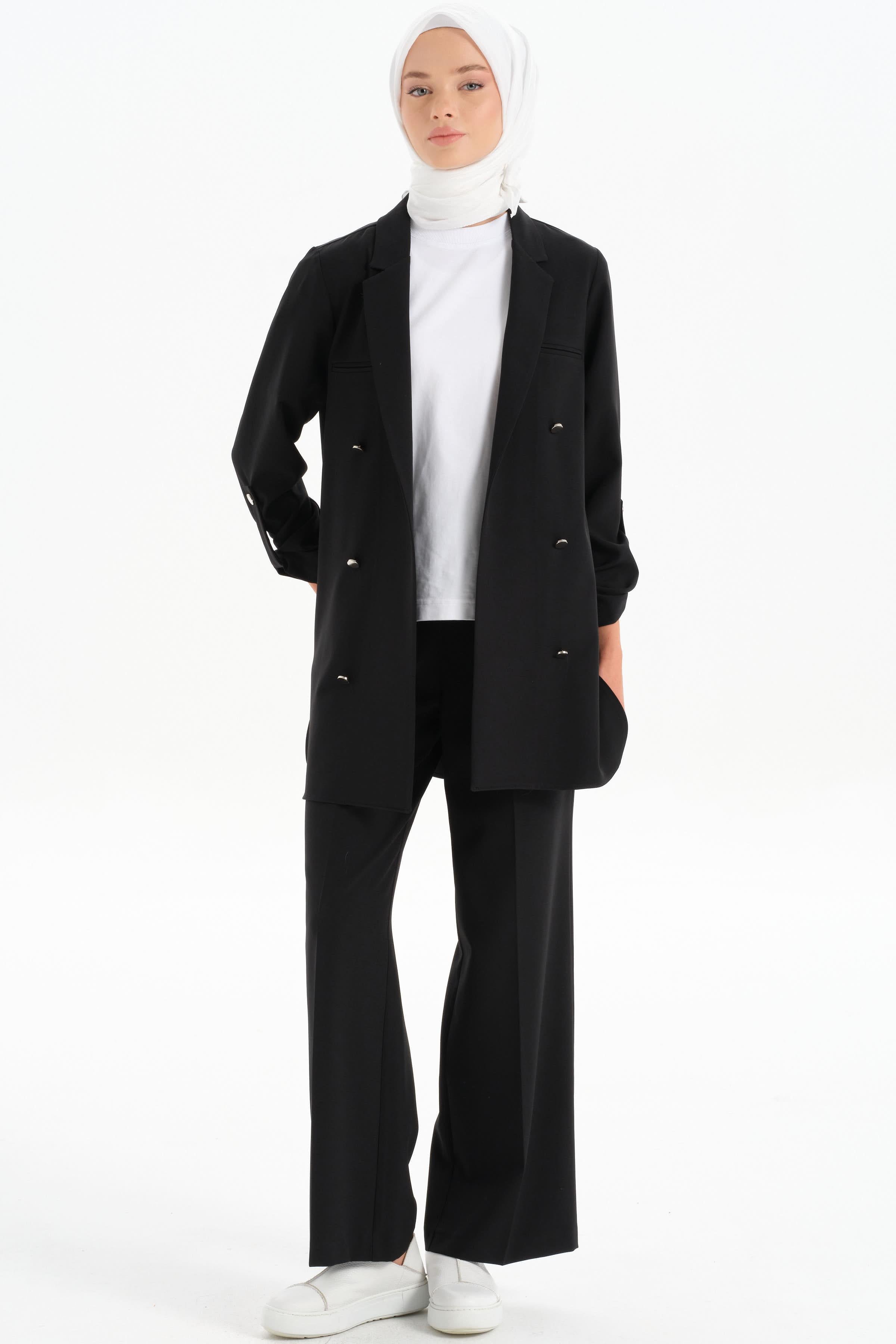 Beli Lastikli Culotte Pantolon - Siyah TUGBA