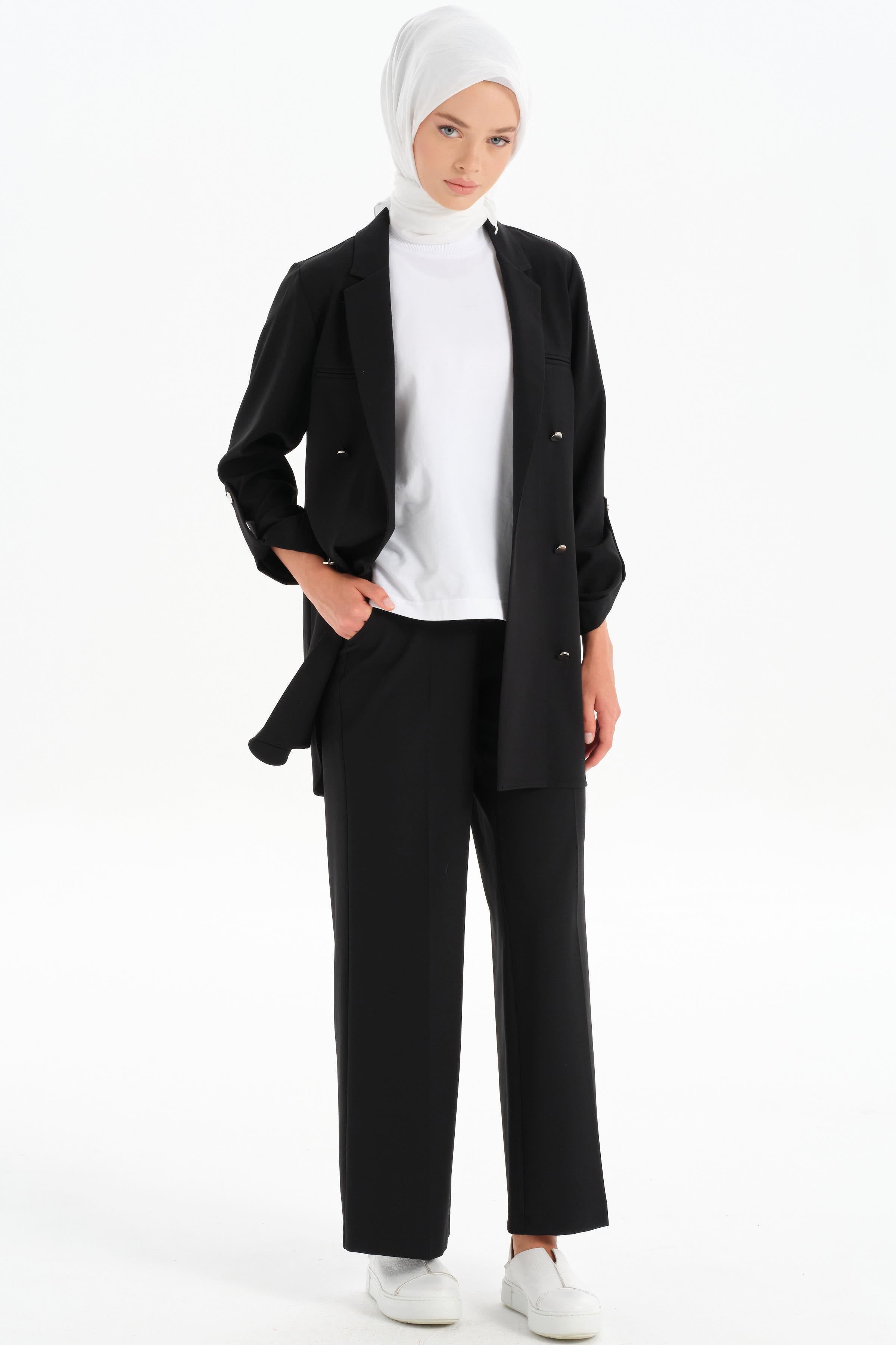 Beli Lastikli Culotte Pantolon - Siyah TUGBA