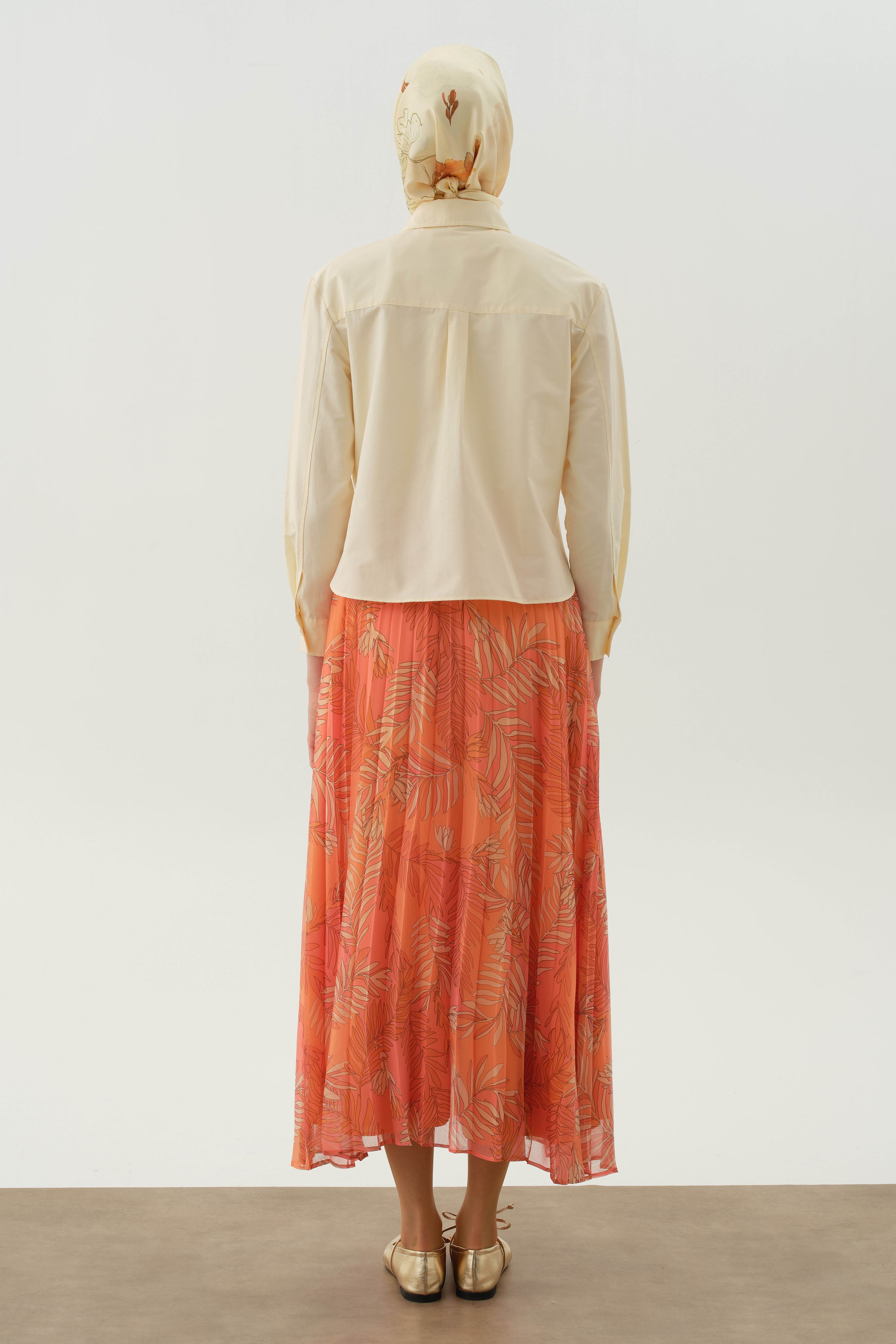 Beli Lastikli Desenli Plisoley Etek - Oranj TUGBA