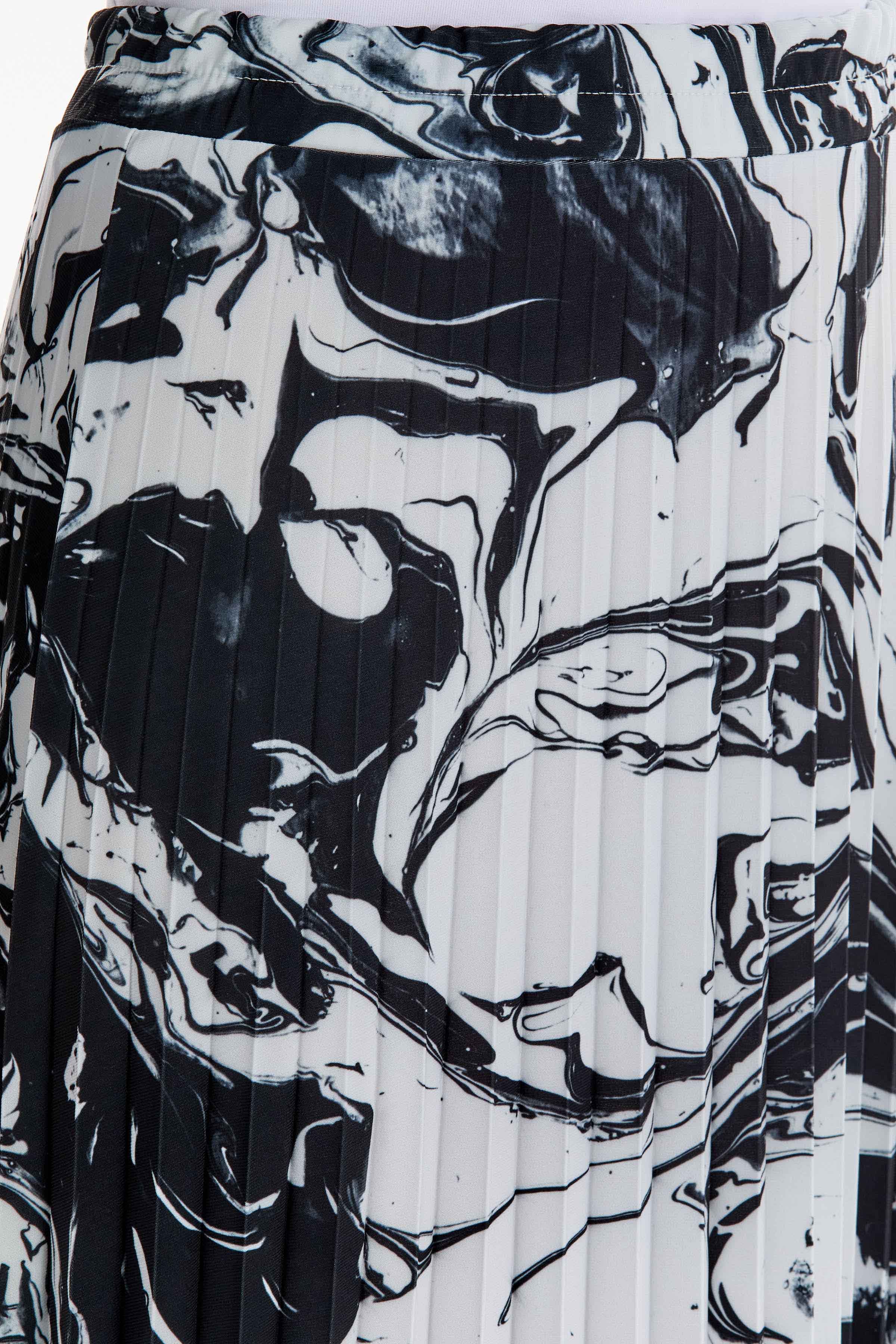 Beli Lastikli Desenli Plisoley Etek - Siyah TUGBA