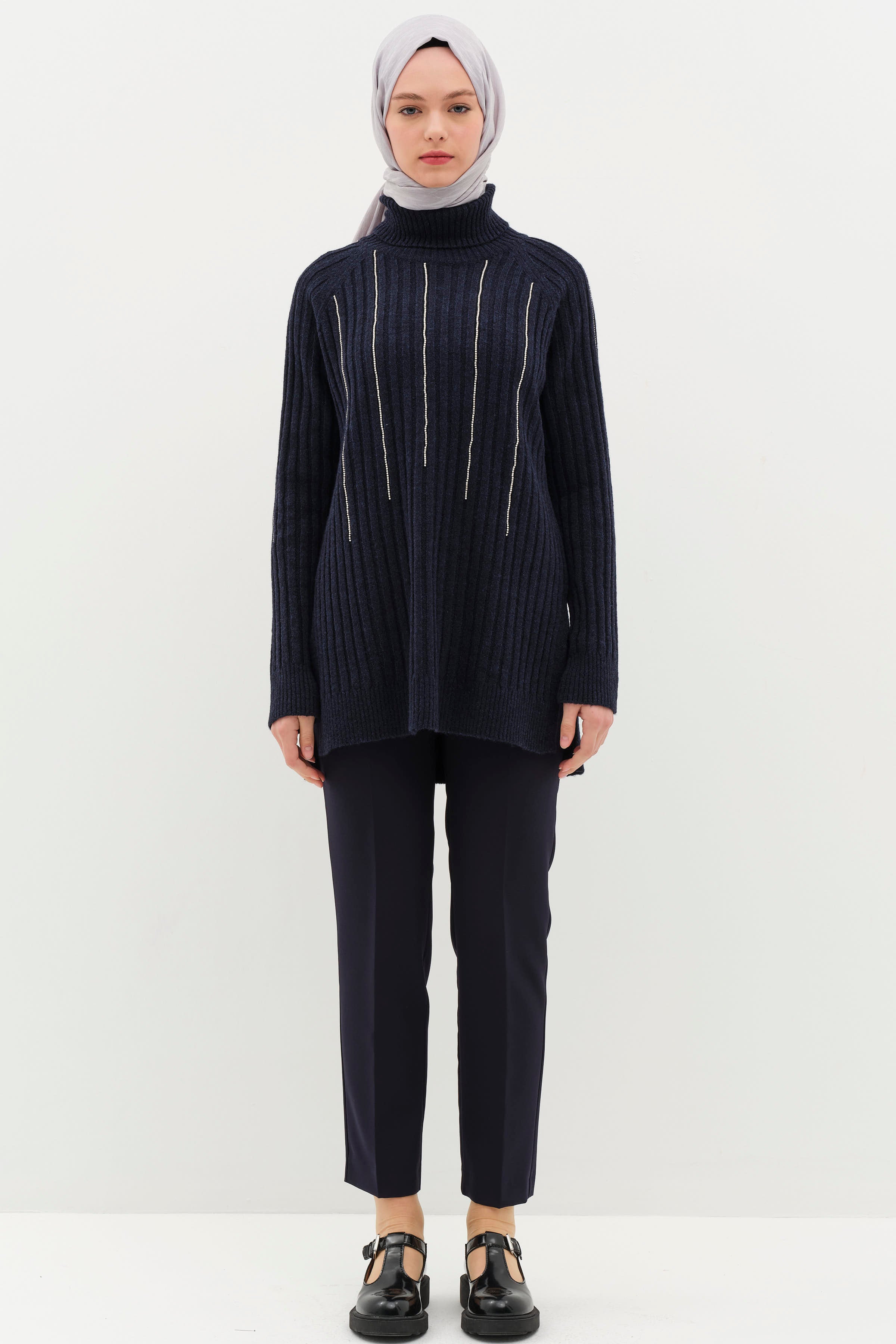 Beli Lastikli Havuç Pantolon - Lacivert TUGBA