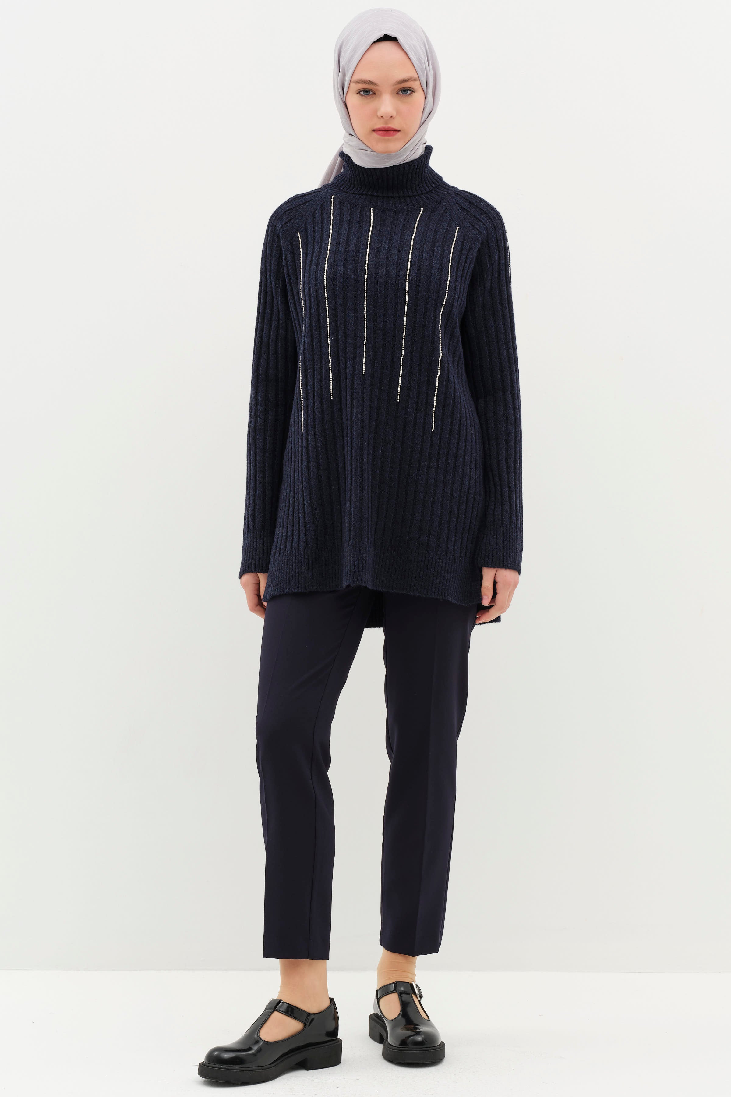 Beli Lastikli Havuç Pantolon - Lacivert TUGBA