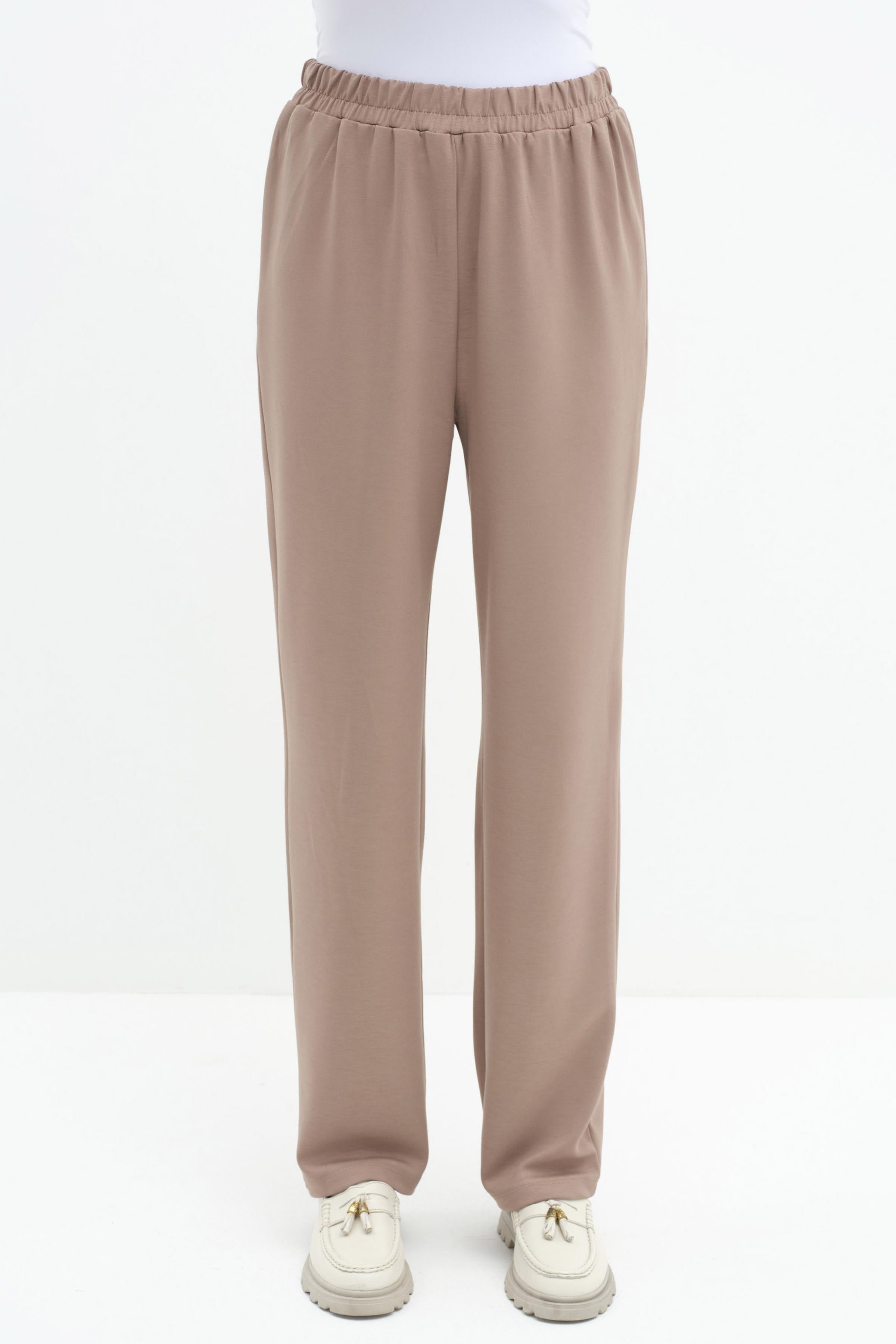 Beli Lastikli Örme Pantolon - Camel TUGBA