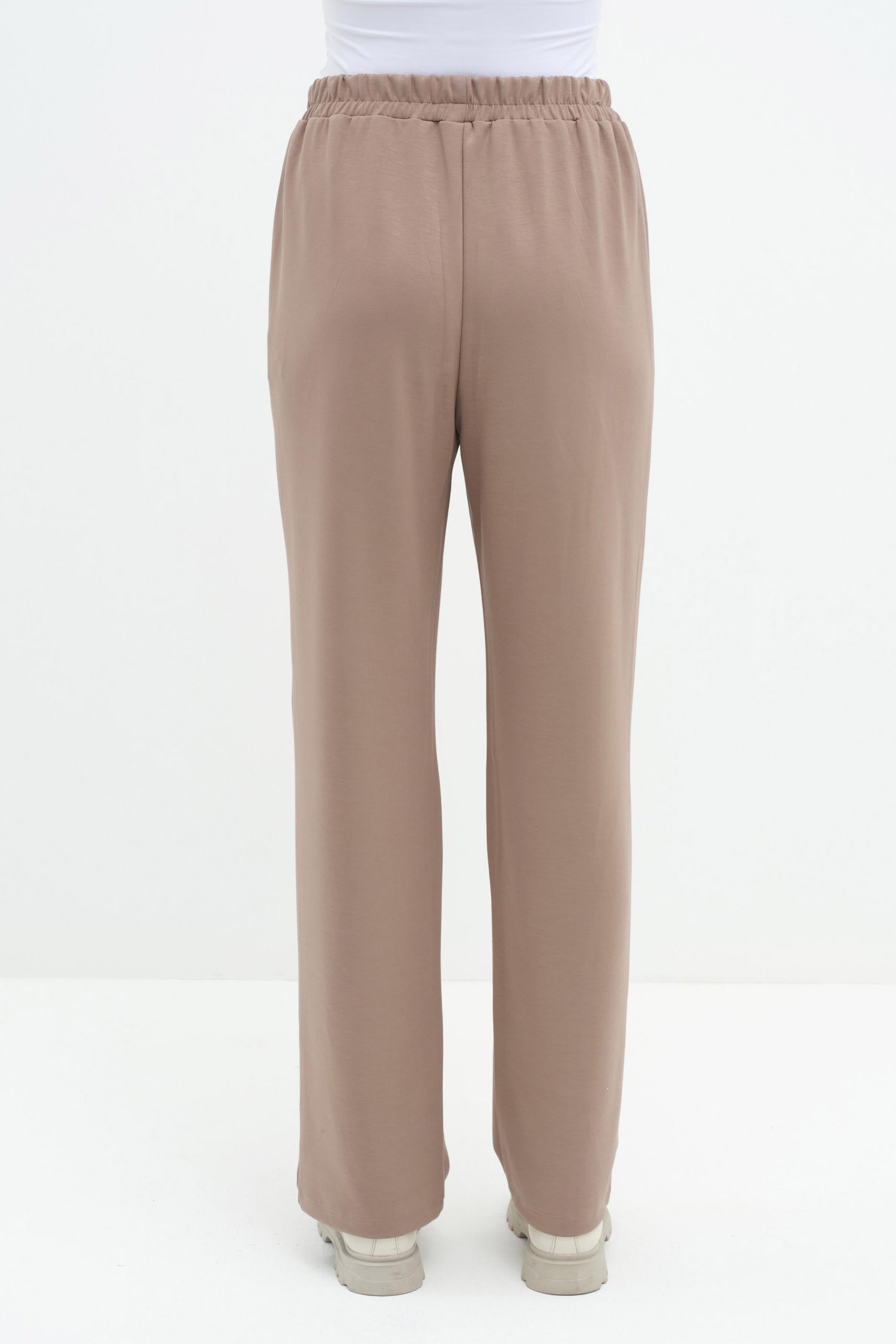Beli Lastikli Örme Pantolon - Camel TUGBA